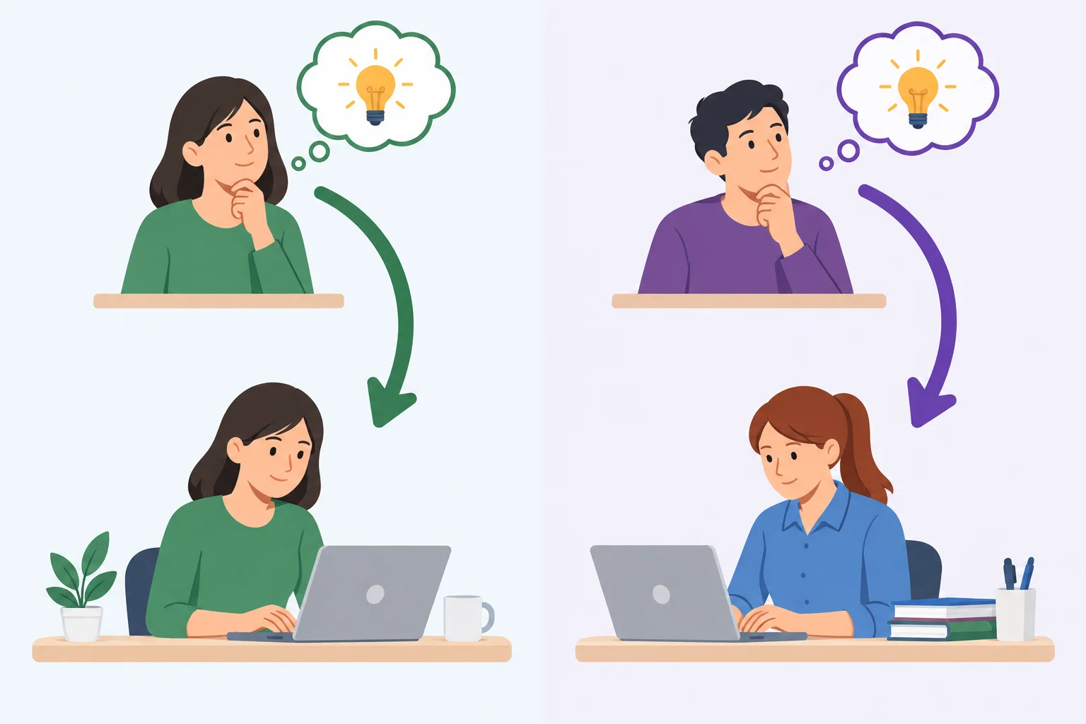 Diagrama com uma pessoa que expressa a preferência e duas possibilidades: ela mesma realiza a ação ou outra pessoa a realiza.