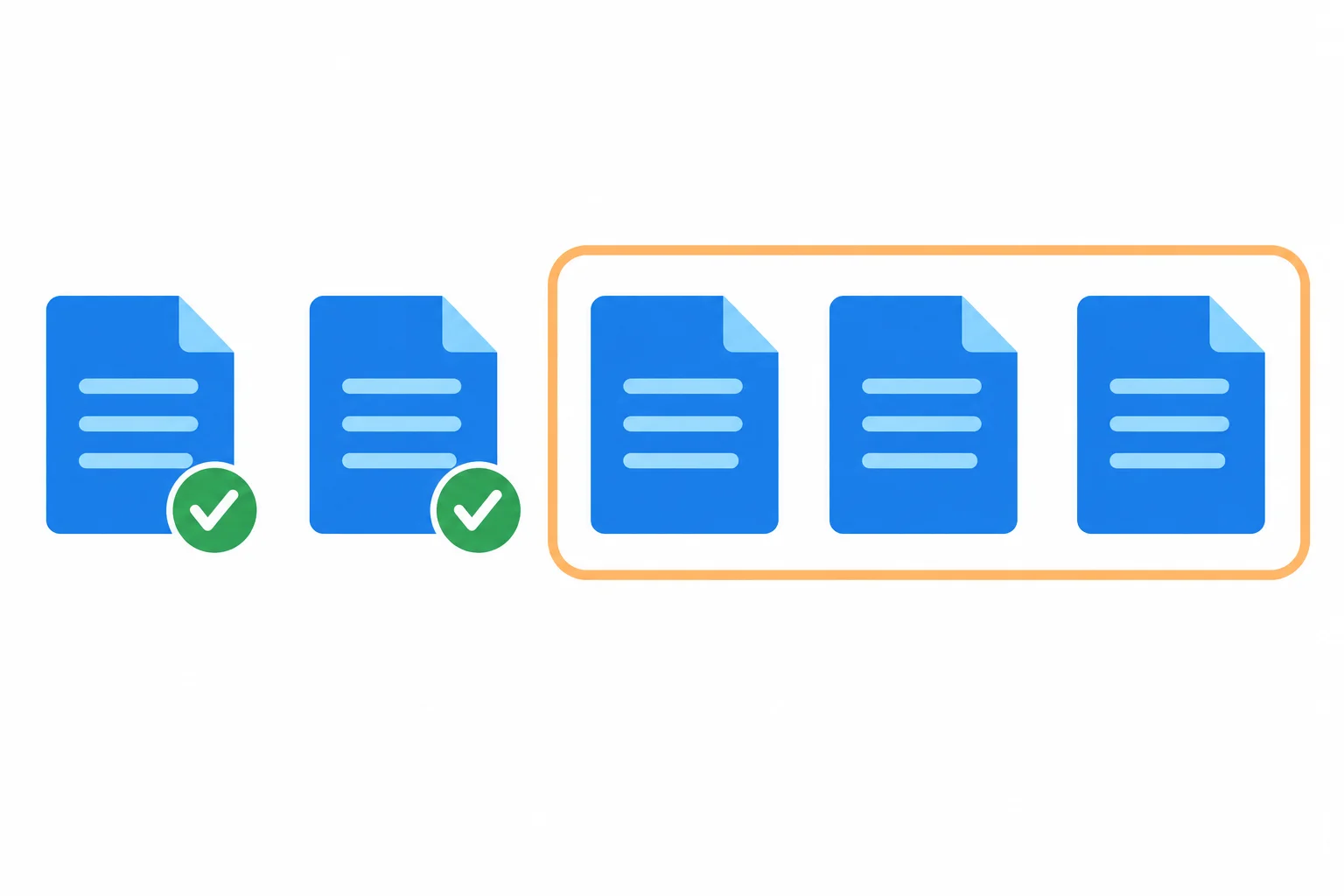Diagrama com cinco arquivos: dois já revisados e três agrupados como os arquivos restantes.