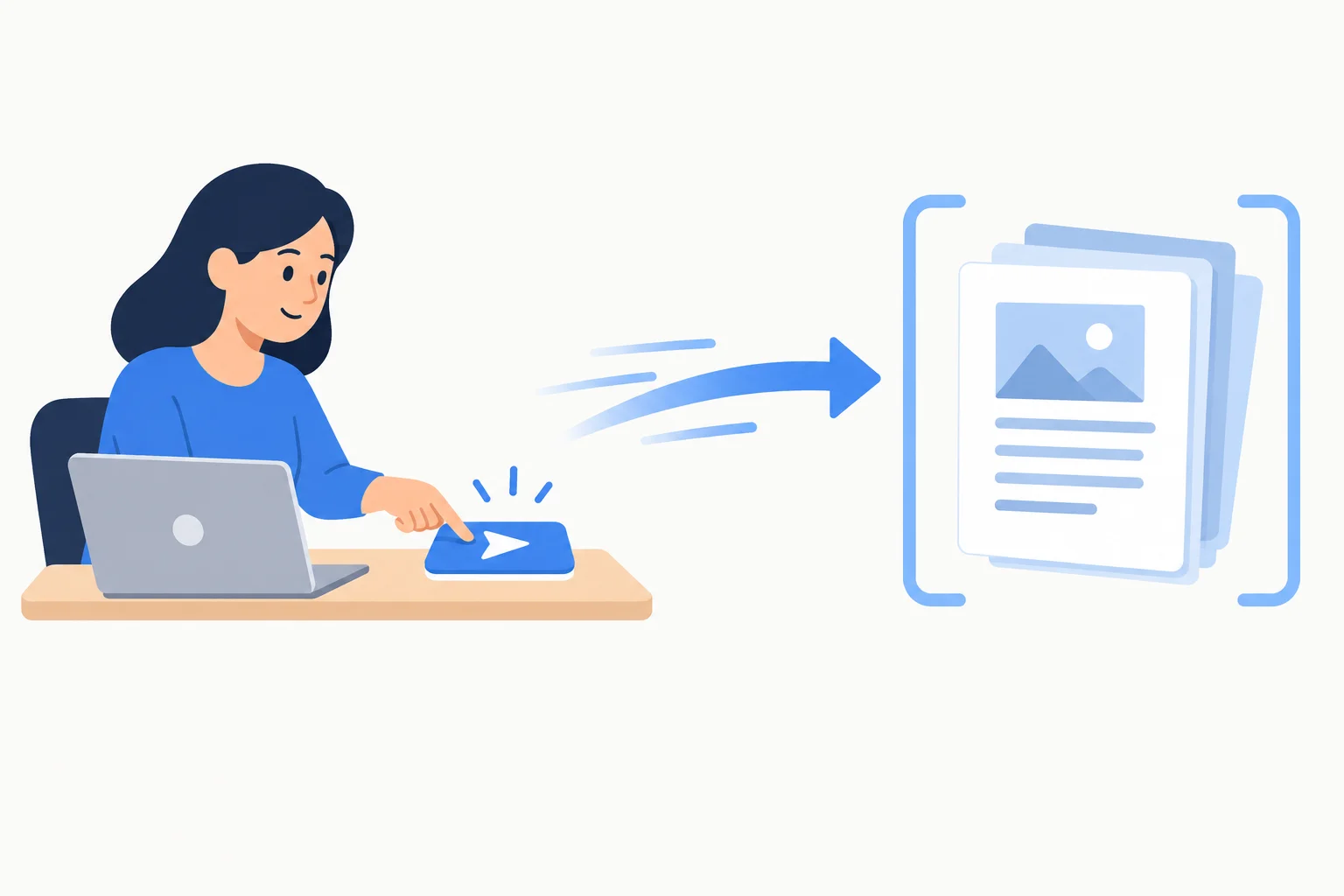 Diagrama com uma pessoa enviando documentos; a seta aponta para os documentos, que recebem a ação.