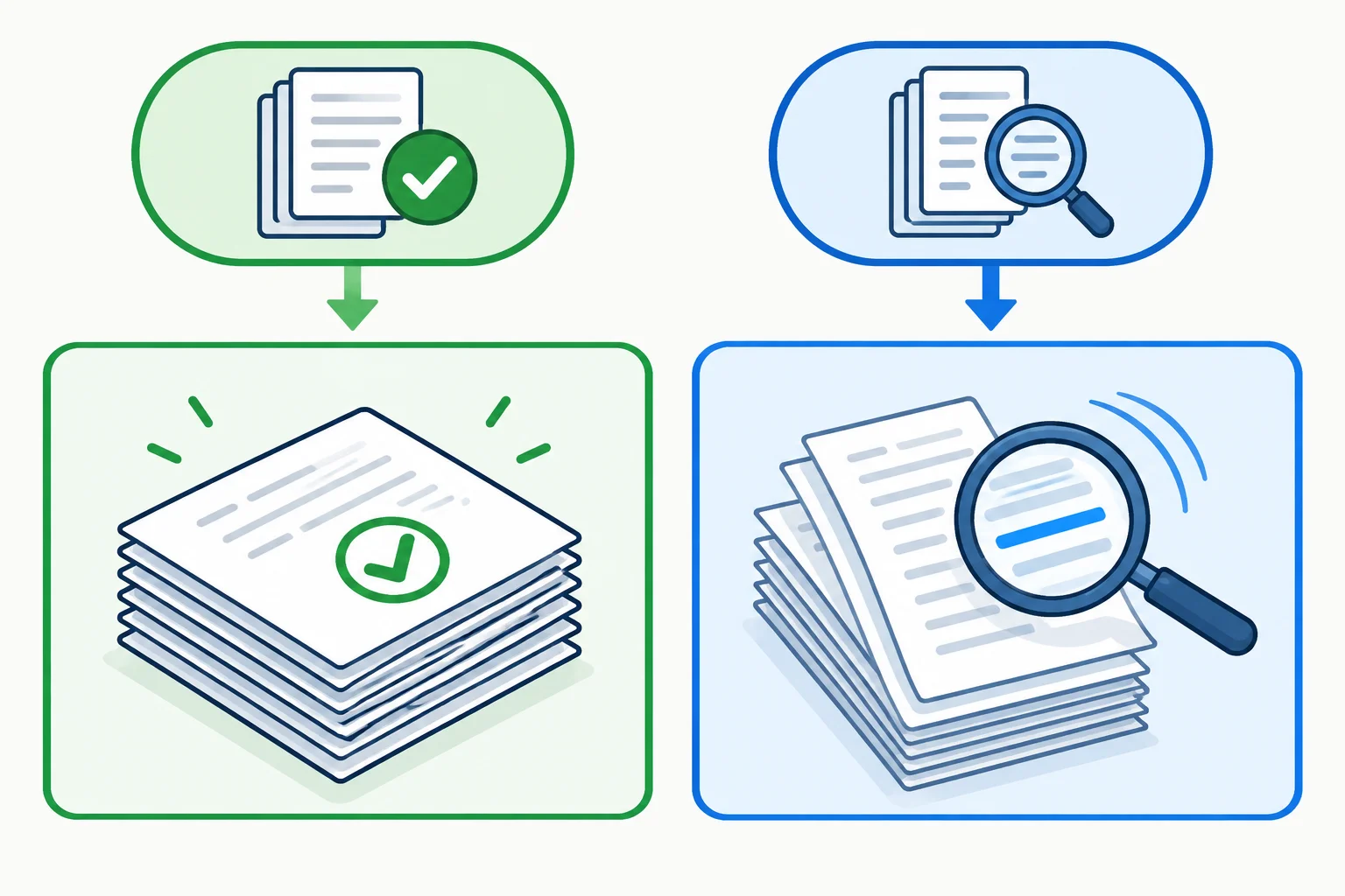 Comparação visual entre documentos já associados a uma revisão e documentos que estão passando por revisão.