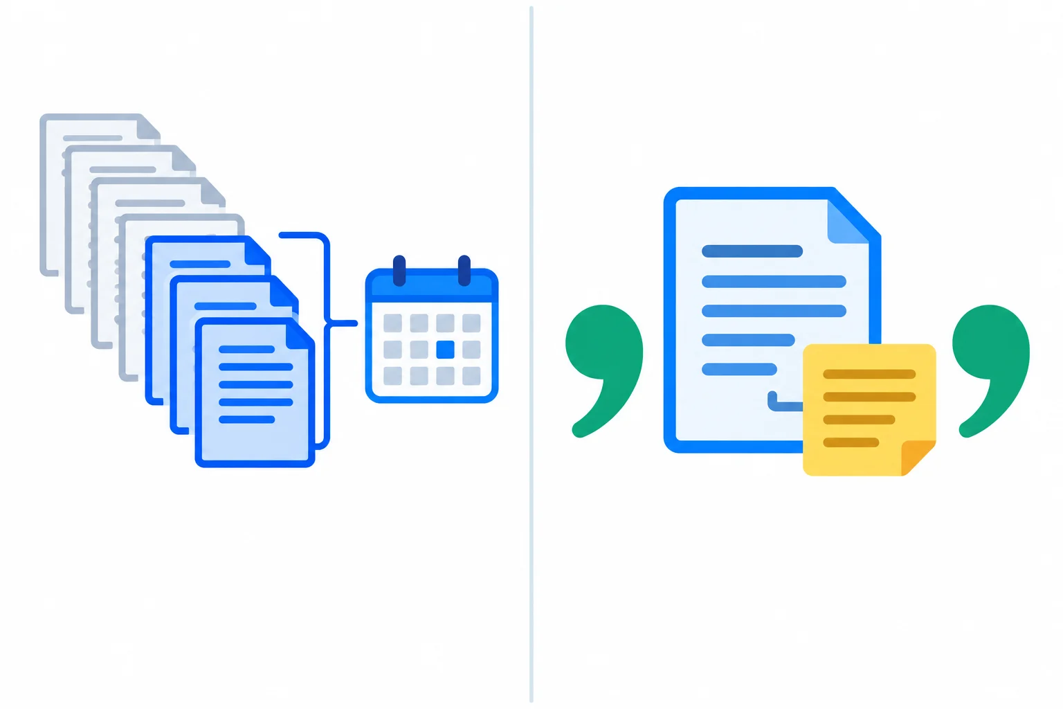 Comparação visual entre selecionar alguns documentos de um grupo e acrescentar uma informação sobre um documento já identificado.