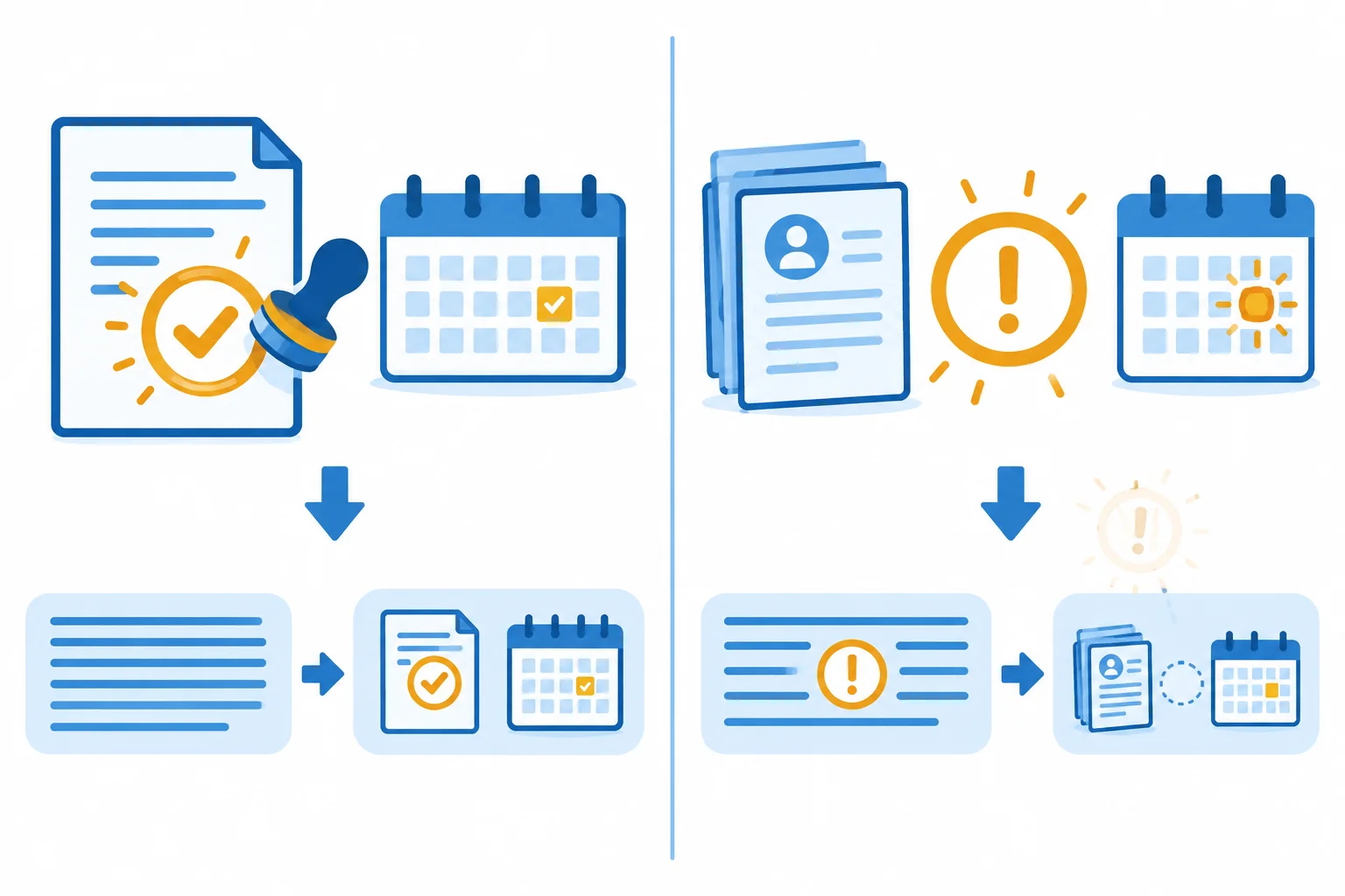 Diagrama comparando uma redução segura, com documento assinado e data, a uma redução que faz desaparecer o sentido de obrigação.