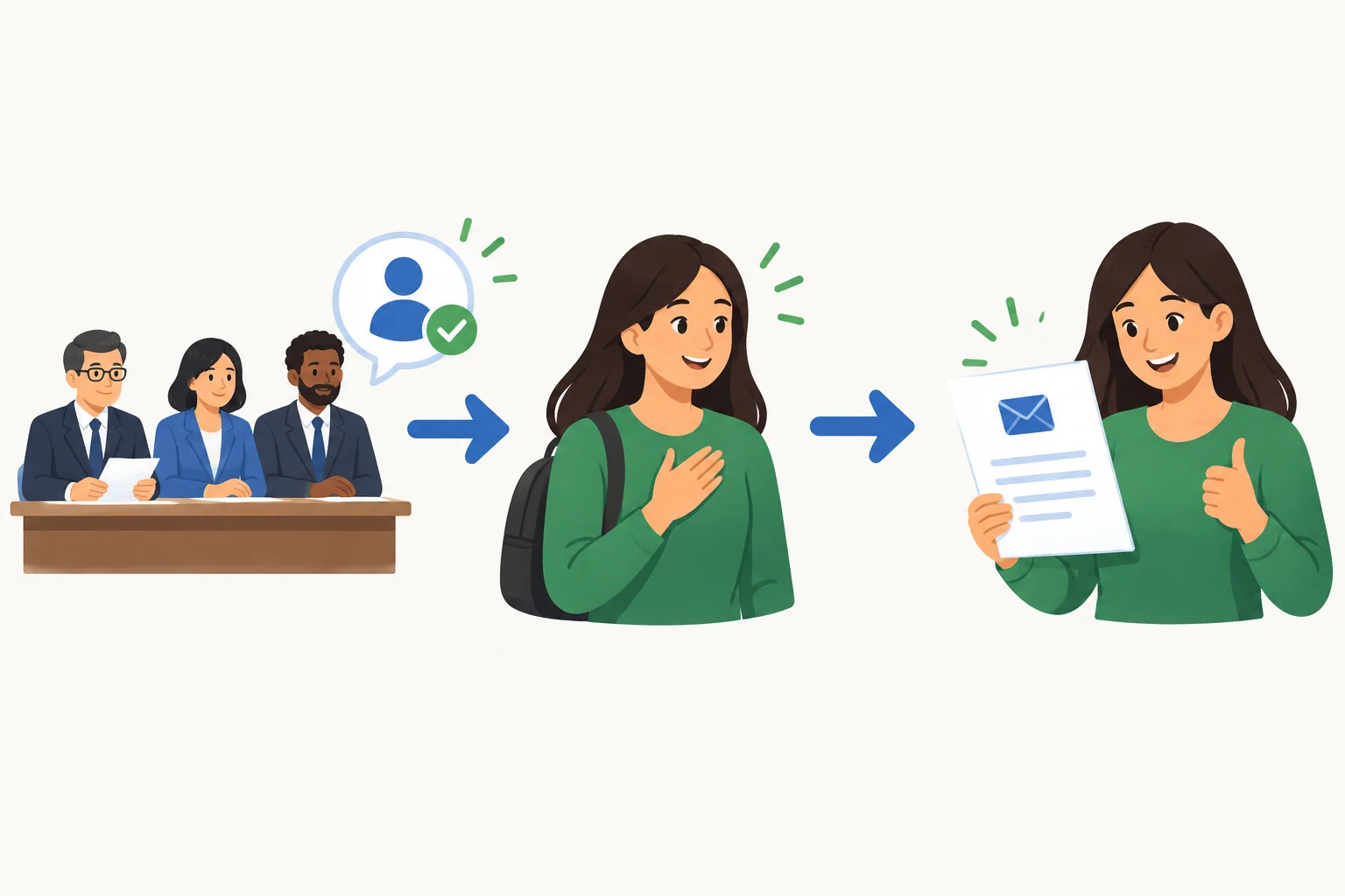 Diagrama mostrando um comitê selecionando uma pessoa, que depois aceita uma oferta.