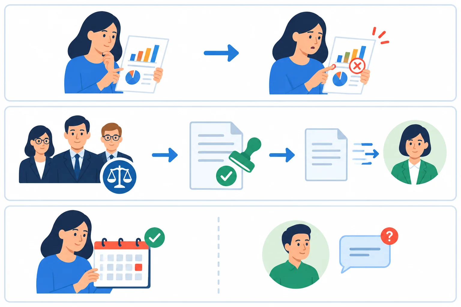 Diagrama mostrando Maya como participante de revisar e notar; o rascunho como participante de ser aprovado e enviado; e o cliente como sujeito de não responder, diferente de Maya.