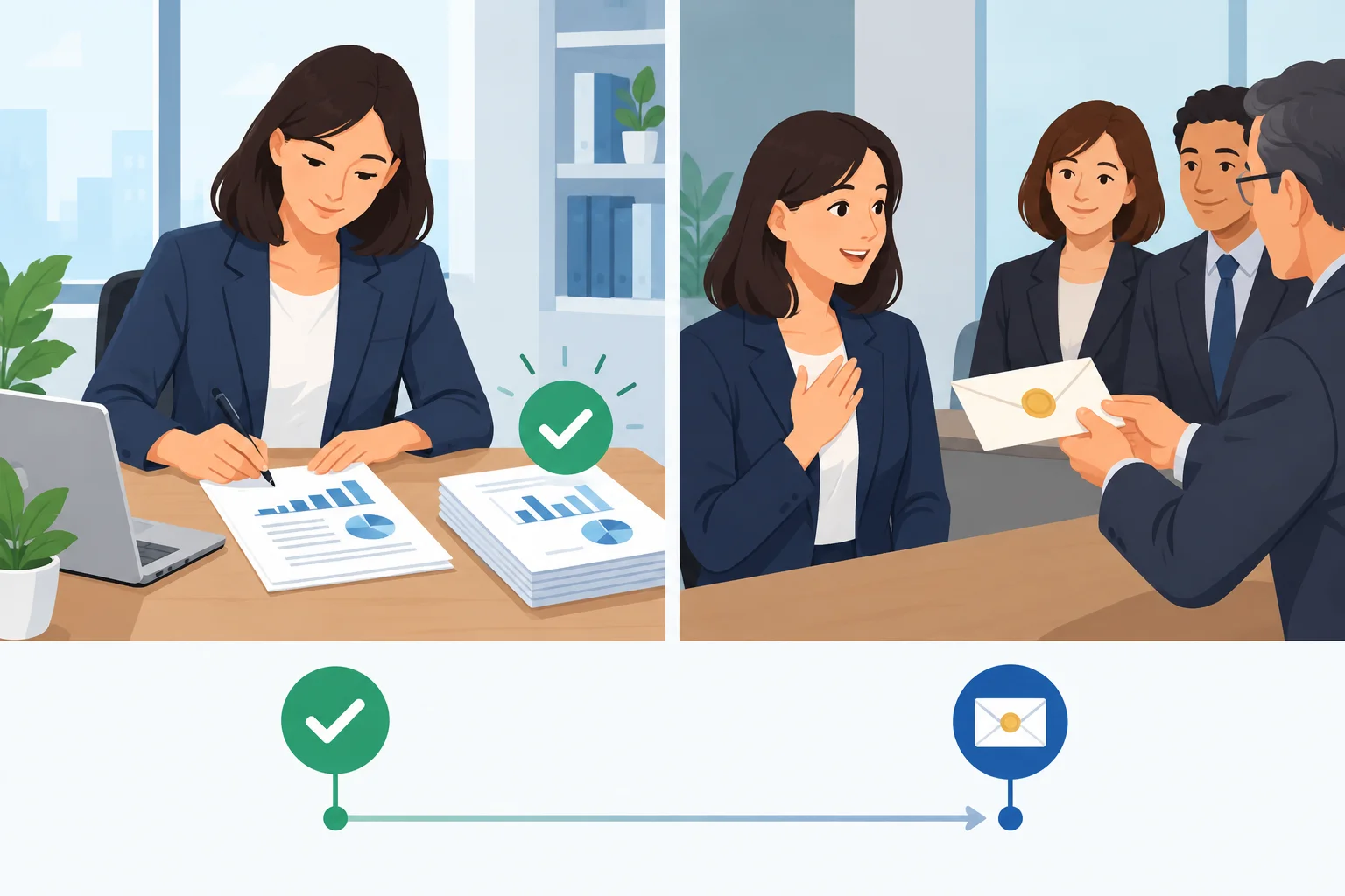 Comparação entre uma pessoa que conclui um relatório e a mesma pessoa que é escolhida para um projeto, com a ação anterior antes do evento principal.