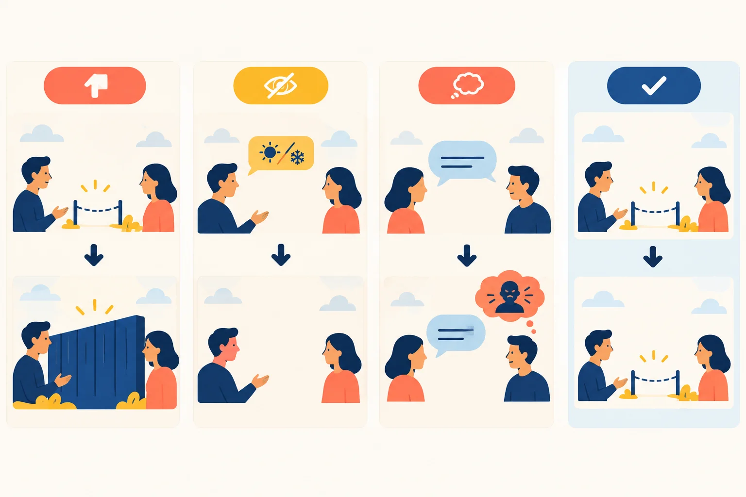 Diagrama comparando uma afirmação original com quatro tipos de reformulação: exagero, omissão, motivo inventado e paráfrase fiel.