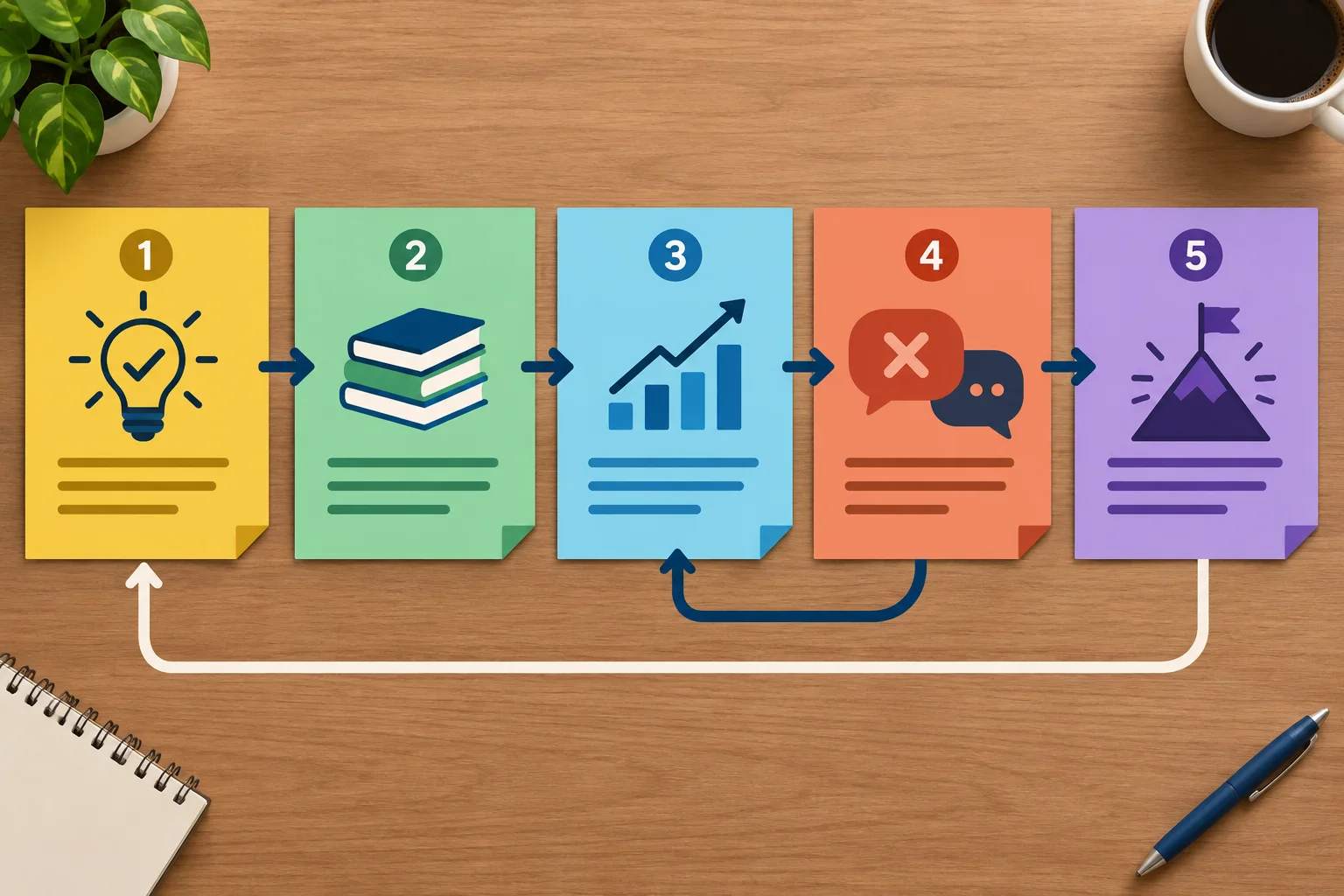 Diagrama de quatro partes conectadas: abertura, duas razões com apoio, contraponto com resposta e conclusão alinhada à tese.