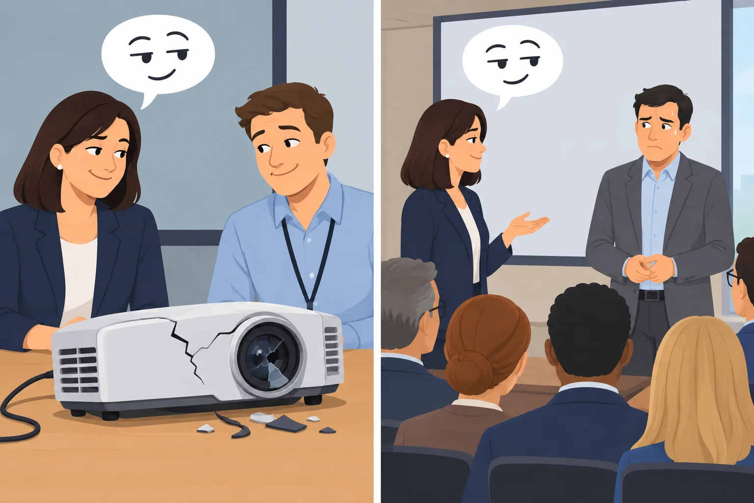 Dois contextos para a mesma frase: falha técnica compartilhada e possível crítica pública a uma pessoa.