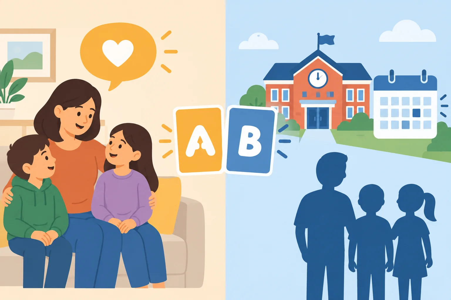 Comparação visual entre uma comunicação familiar e uma comunicação institucional, mostrando que a adequação depende da situação.