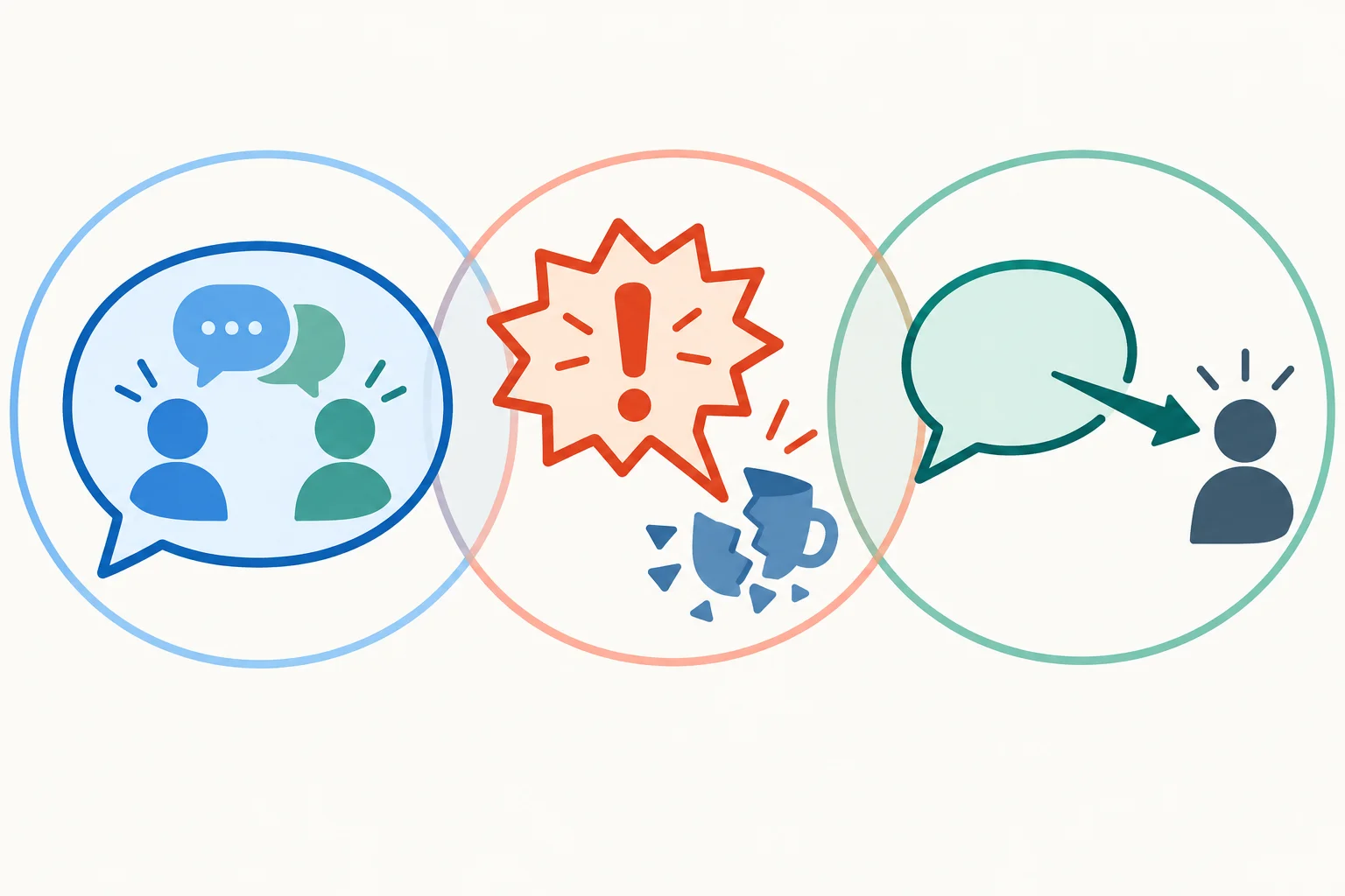 Diagrama com três balões de fala: conversa casual, exclamação sobre um objeto e comentário dirigido a uma pessoa.