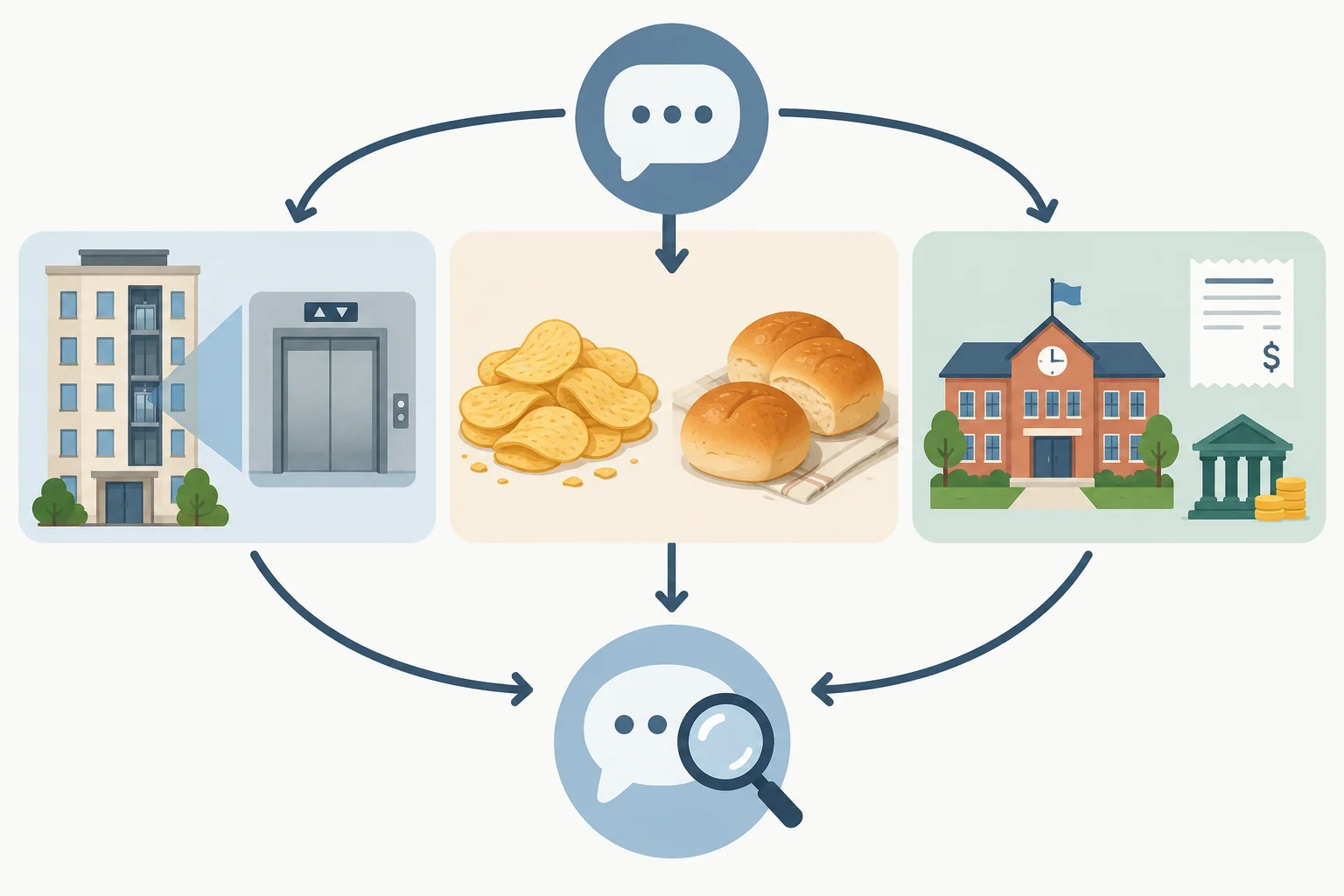 Diagrama com uma mensagem central e três caminhos: nomes diferentes para o mesmo objeto, uma palavra com dois possíveis referentes e uma expressão ligada a uma instituição.