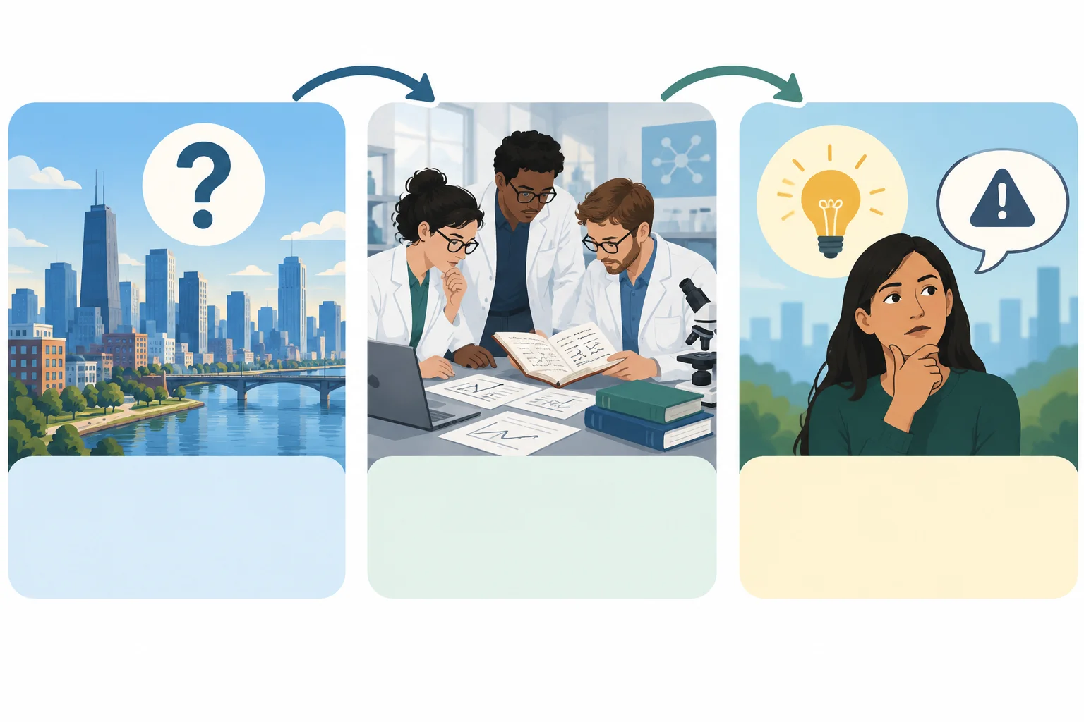 Diagrama com três blocos conectados: contexto, descrição de uma investigação e interpretação.
