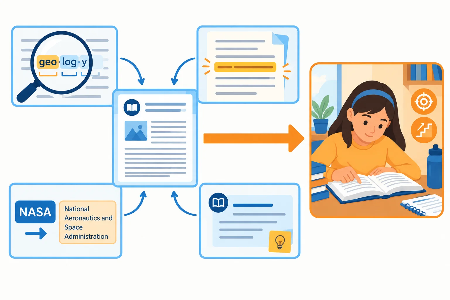 Diagrama do percurso que liga pistas da palavra, definição local, sigla e verbete a um registro contextual.