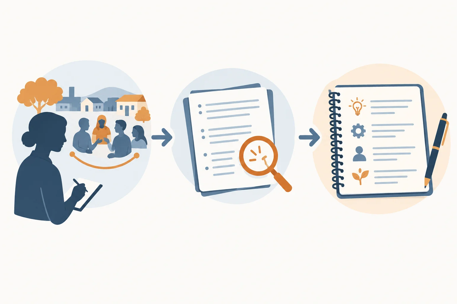 Diagrama em três etapas: posição ou relação do pesquisador, possível influência sobre os materiais e ação reflexiva documentada.