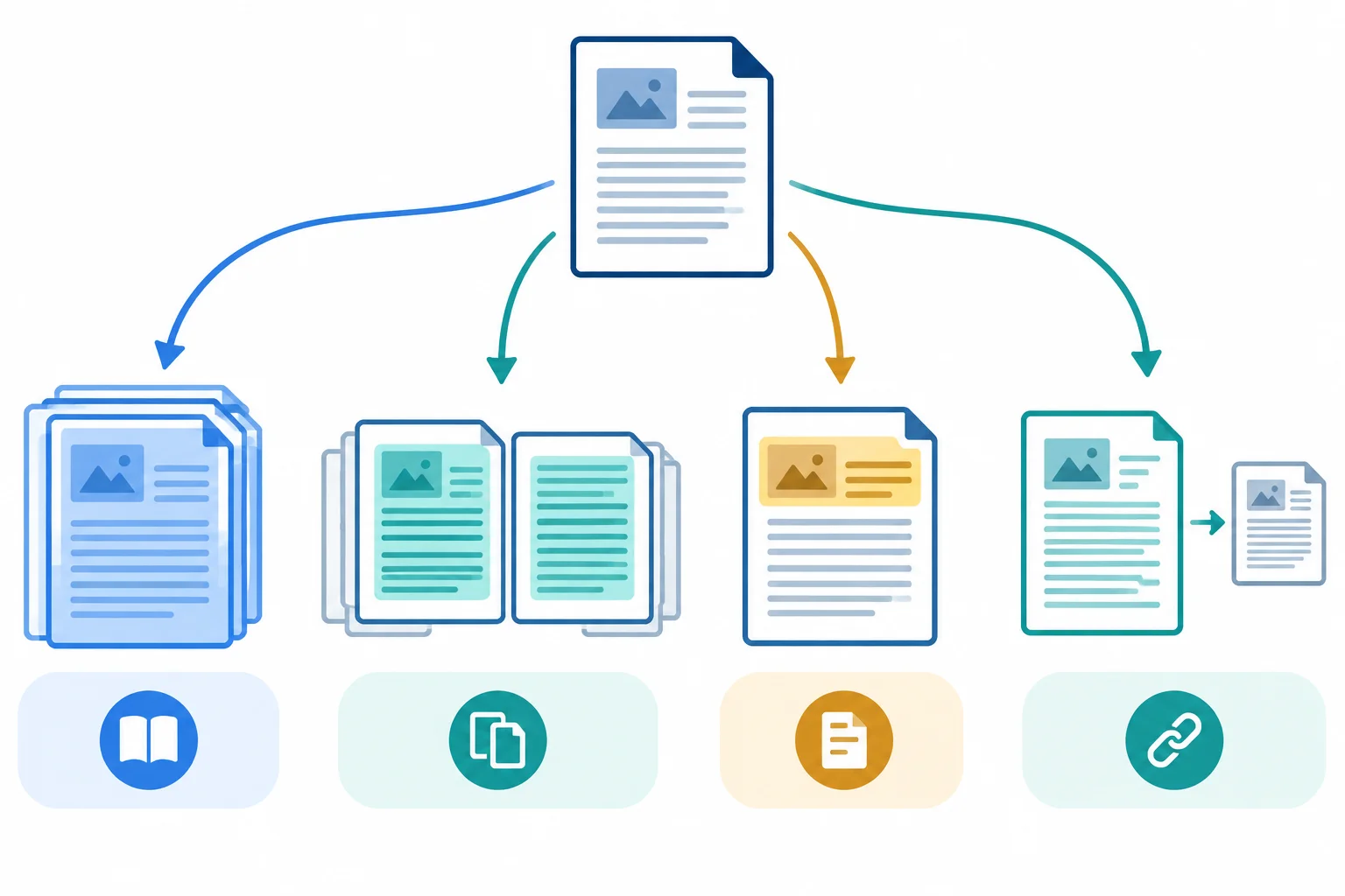 Diagrama com quatro percursos: leitura do texto completo, consulta de páginas específicas, consulta apenas ao abstract e leitura de uma descrição em outro documento.