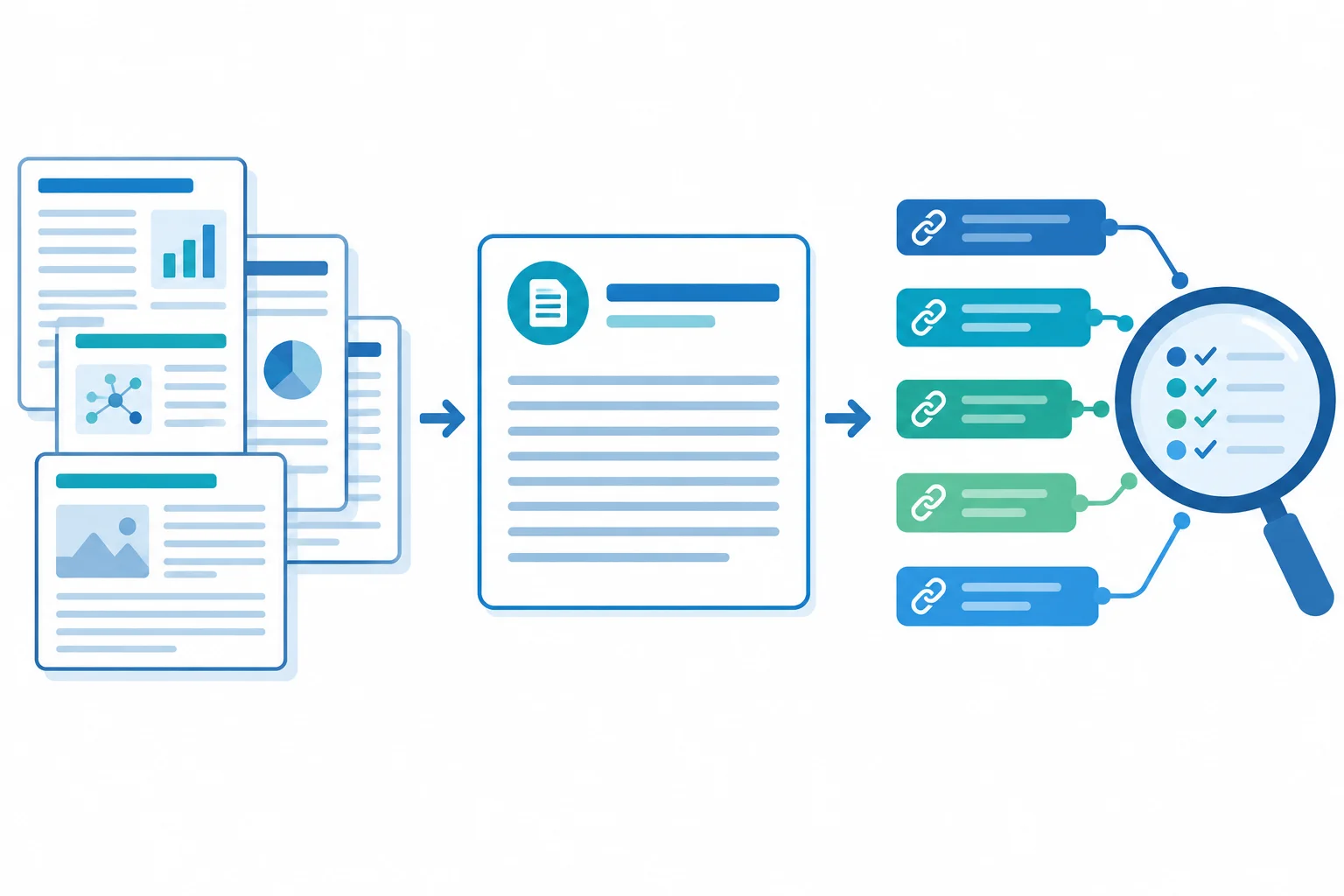 Diagrama mostrando a passagem do relatório para um abstract e a conferência das afirmações contra a fonte.
