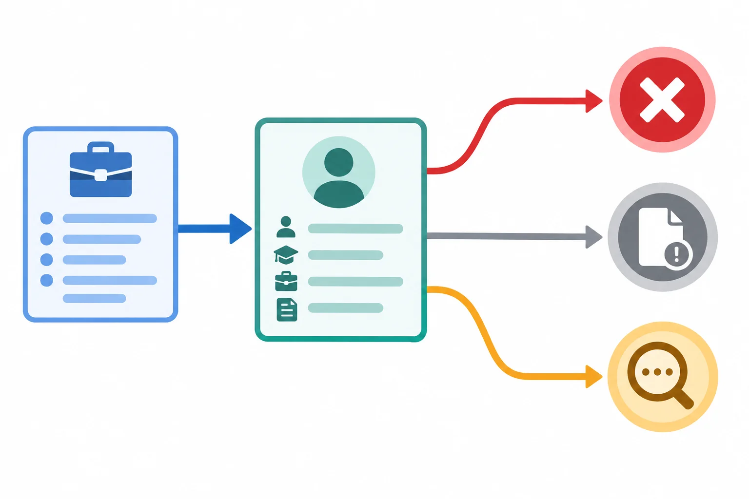 Diagrama com um requisito e um perfil que levam a três saídas: incompatibilidade demonstrada, dado ausente e termo ambíguo.