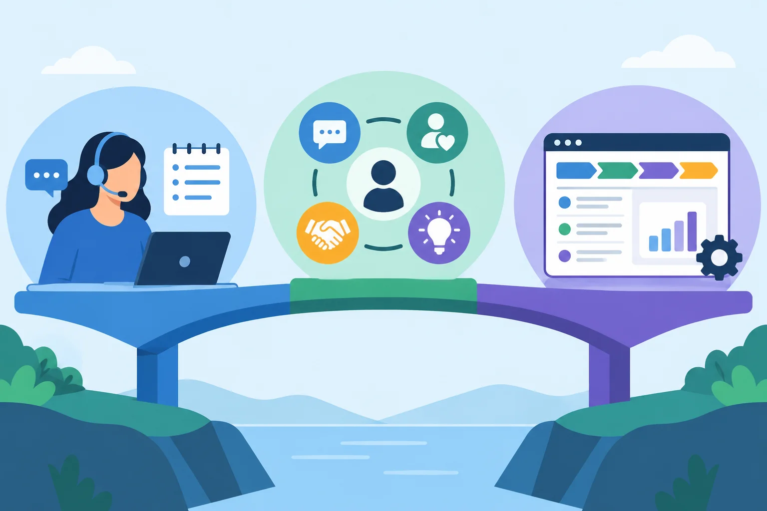 Diagrama de uma ponte que liga experiência anterior, capacidade transferível e nova oportunidade.