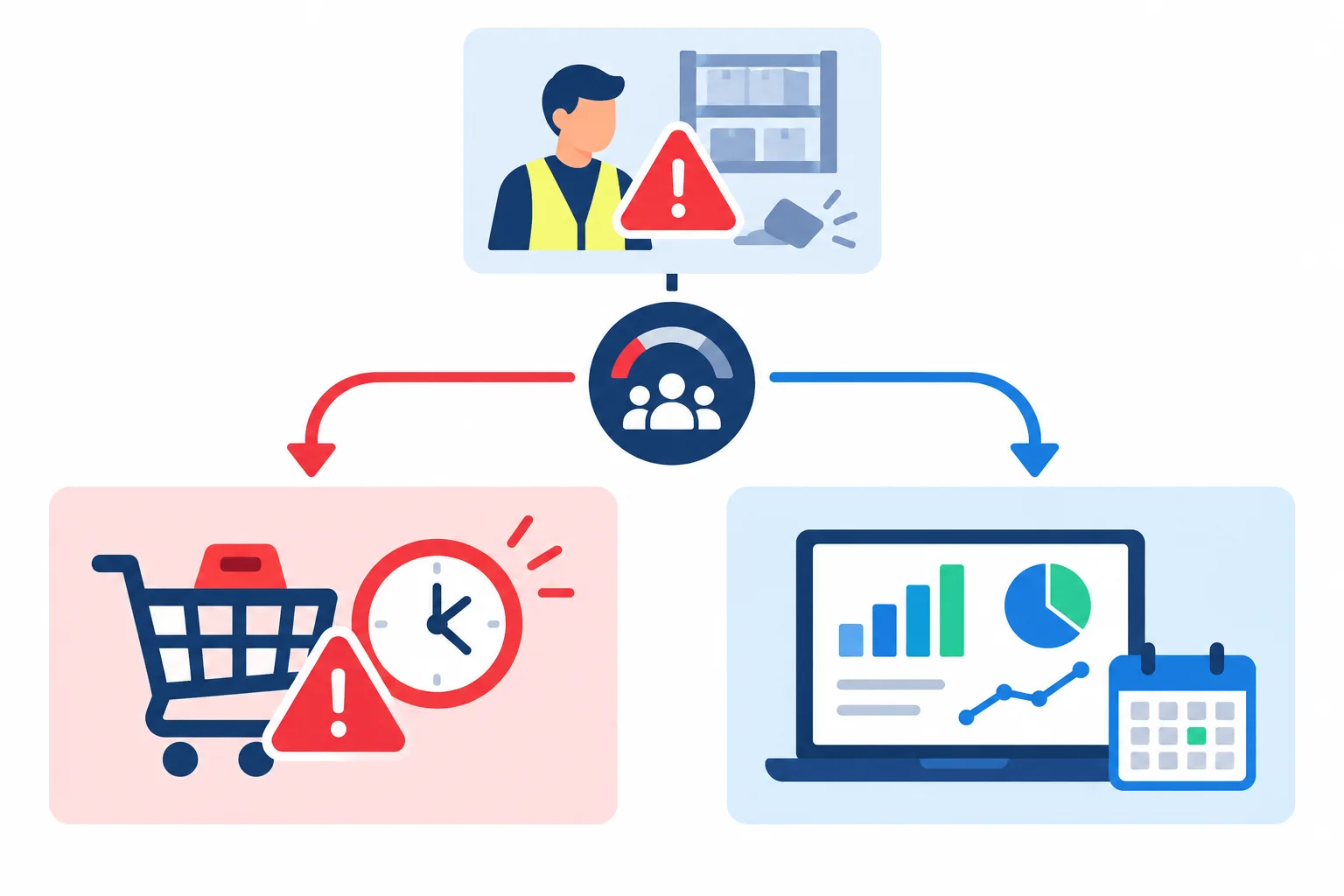 Diagrama com duas alternativas: corrigir um problema urgente no checkout ou implementar uma melhoria de relatórios, sob capacidade limitada.