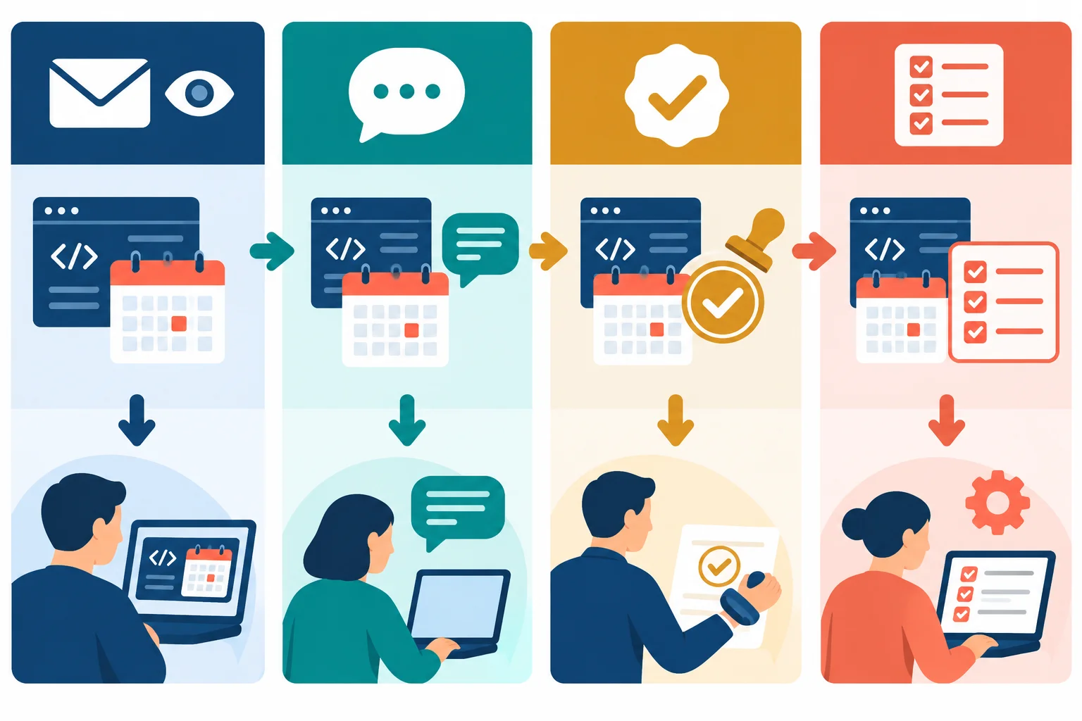 Comparação visual de quatro mensagens sobre a mesma data de lançamento, cada uma levando a uma resposta diferente.