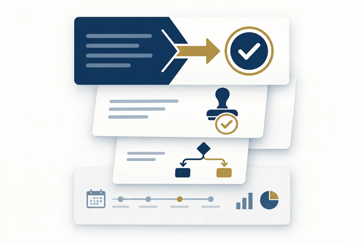 Diagrama de quatro cartões hierárquicos: conclusão, decisão, condição e contexto mínimo.