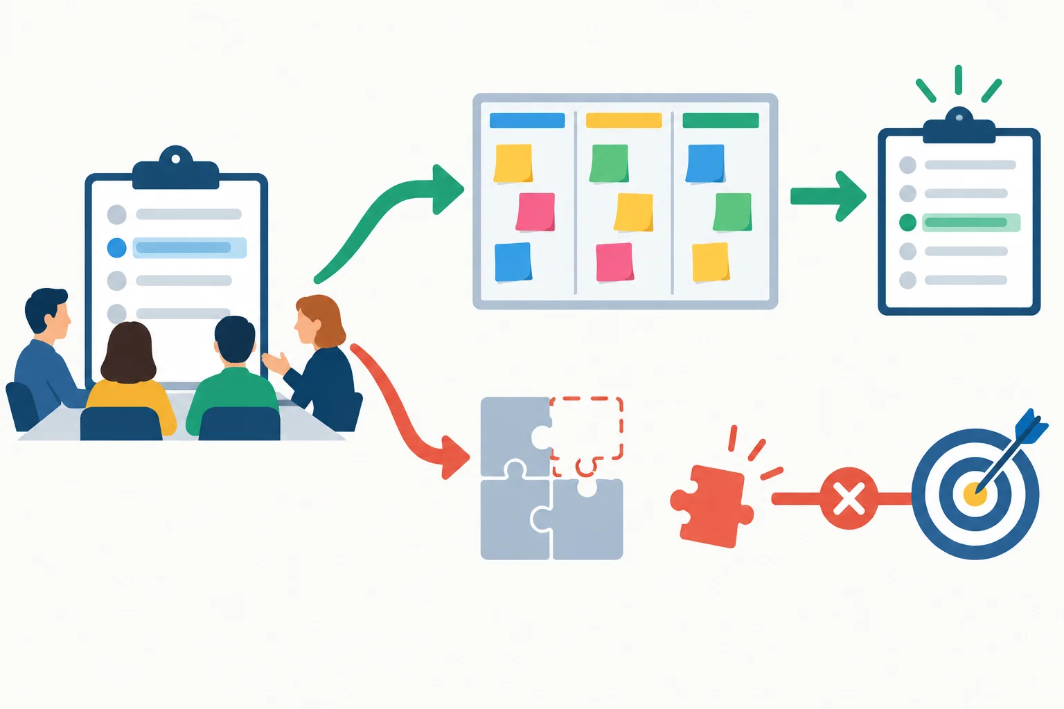 Diagrama com dois caminhos: um assunto pode ser registrado para retomada ou pode bloquear o resultado atual como uma peça faltante.