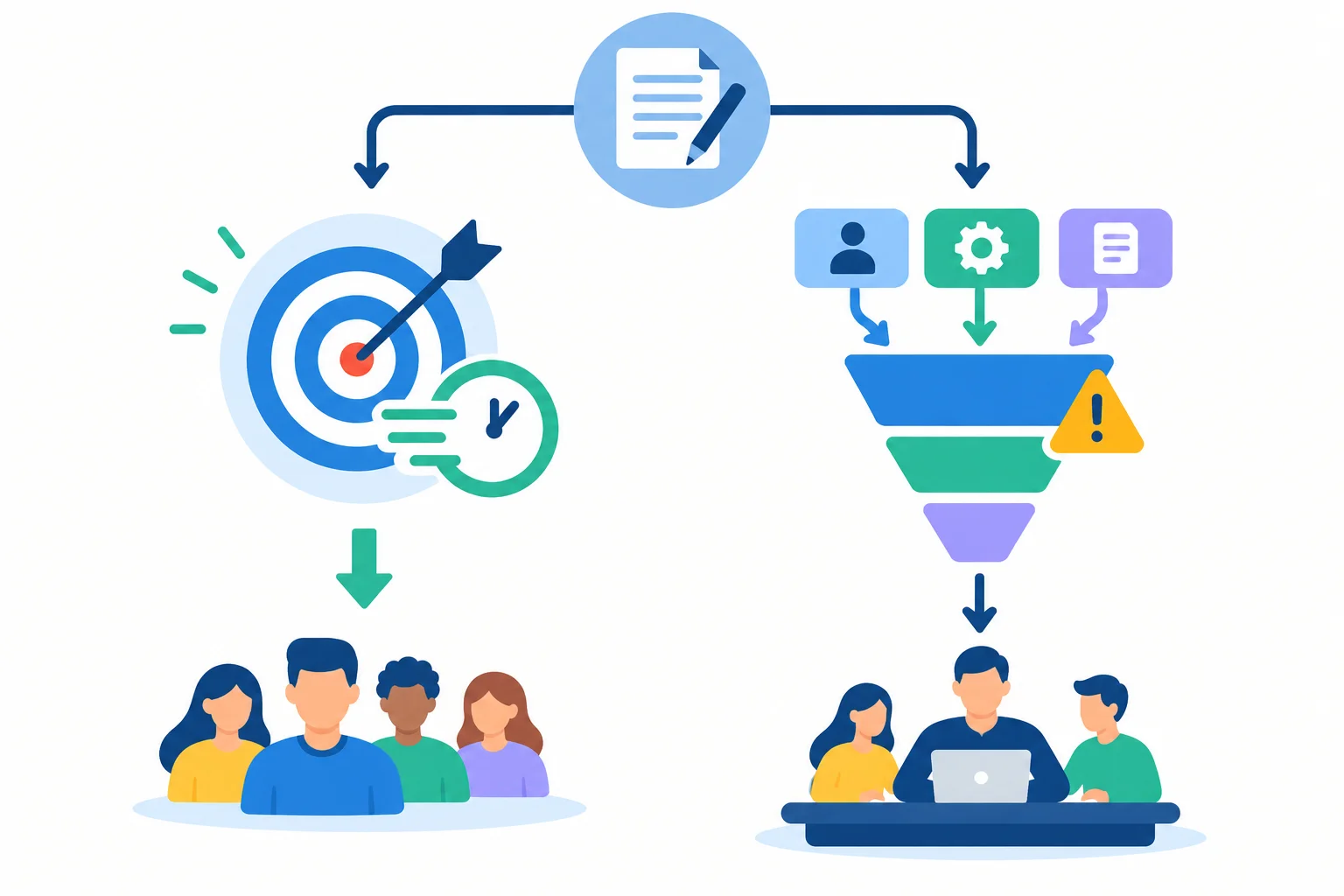 Diagrama mostra um objetivo comum apoiado e, separadamente, um método de centralização que recebe uma ressalva.
