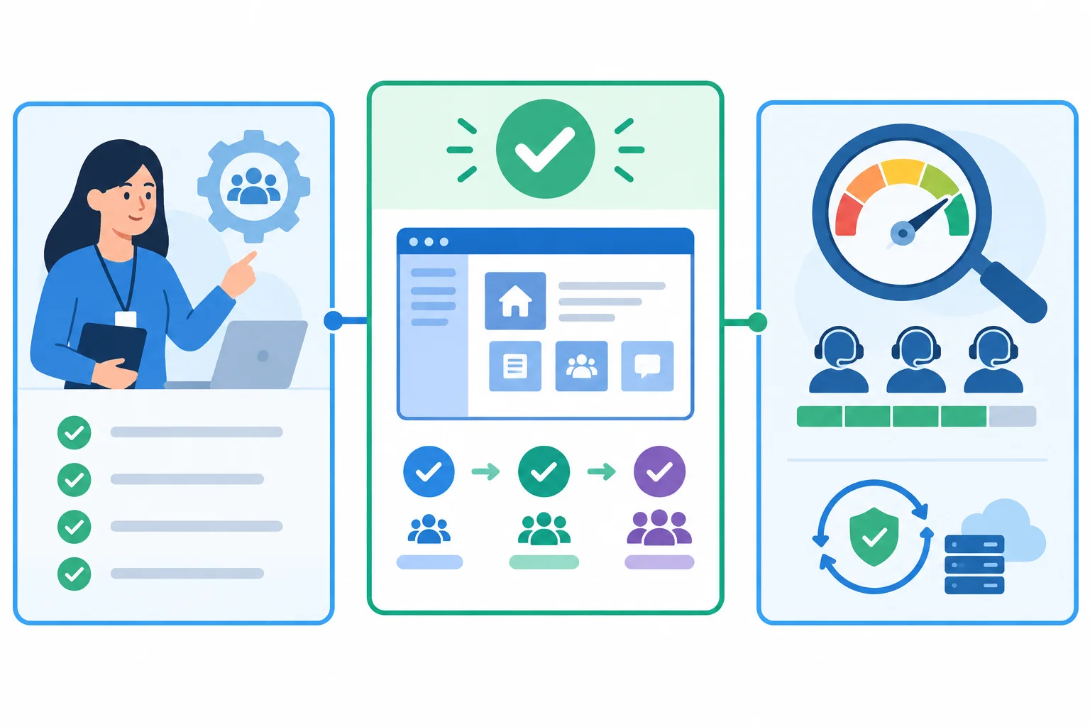 Diagrama com uma decisão aprovada ligada separadamente ao apoio à implementação e a uma preocupação sobre capacidade de suporte.