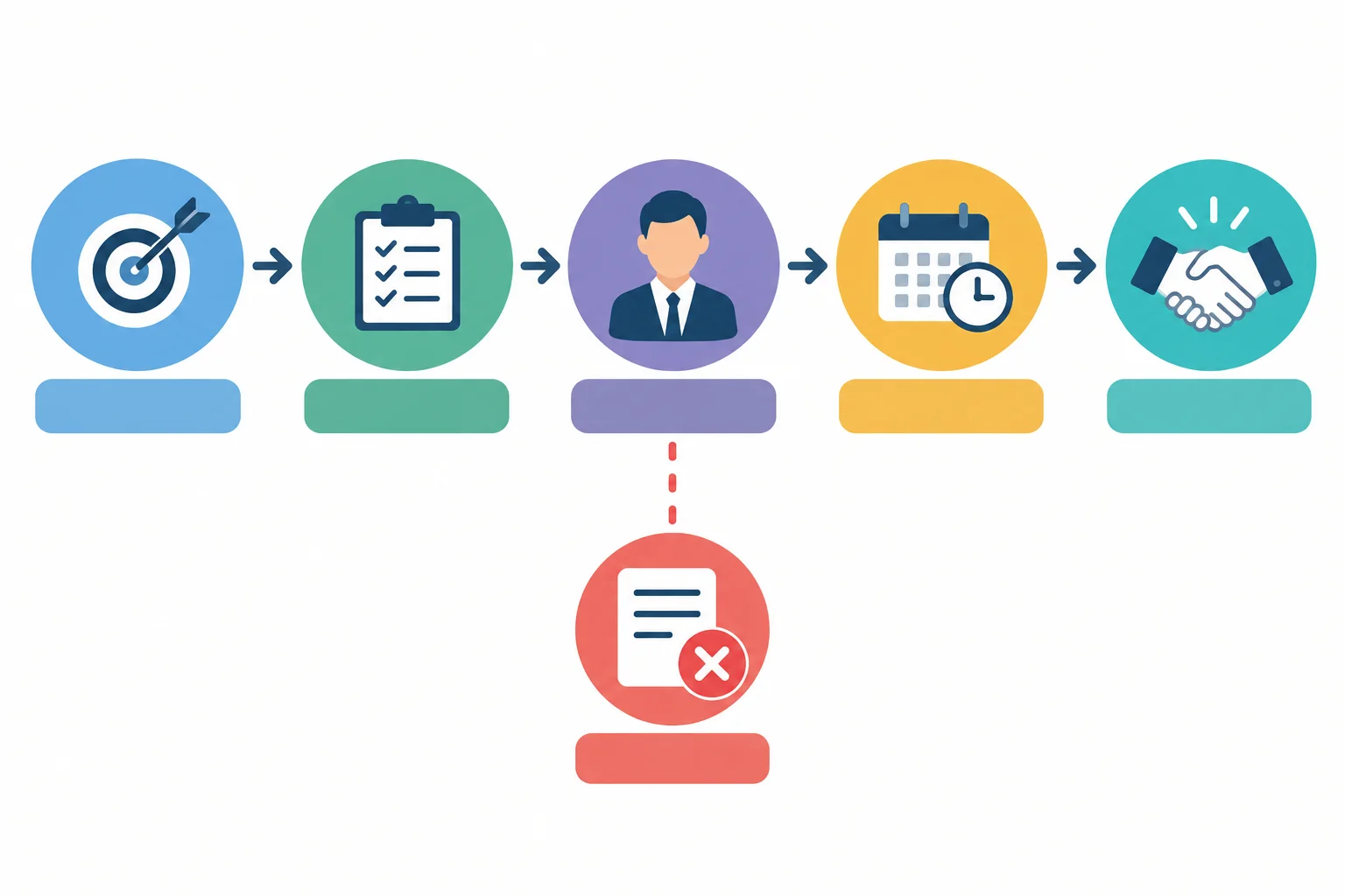 Diagrama com cinco etapas de uma pausa de negociação e uma condição ainda em aberto.