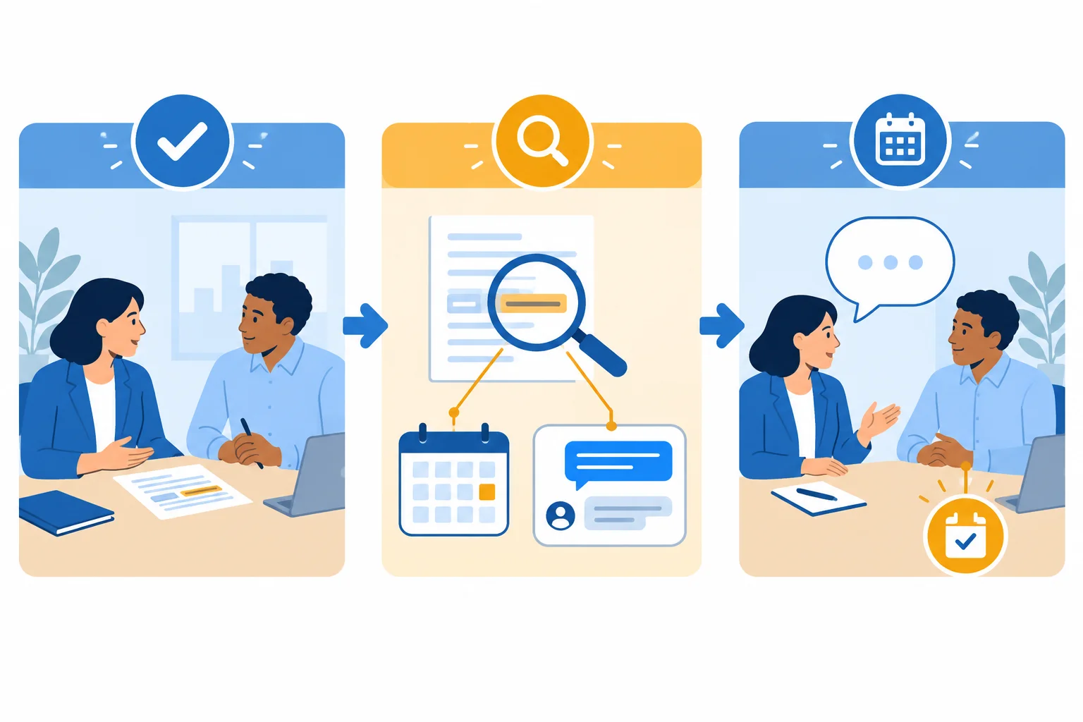 Diagrama de uma conversa de feedback: impacto reconhecido, detalhe conferido em registros e retomada marcada.