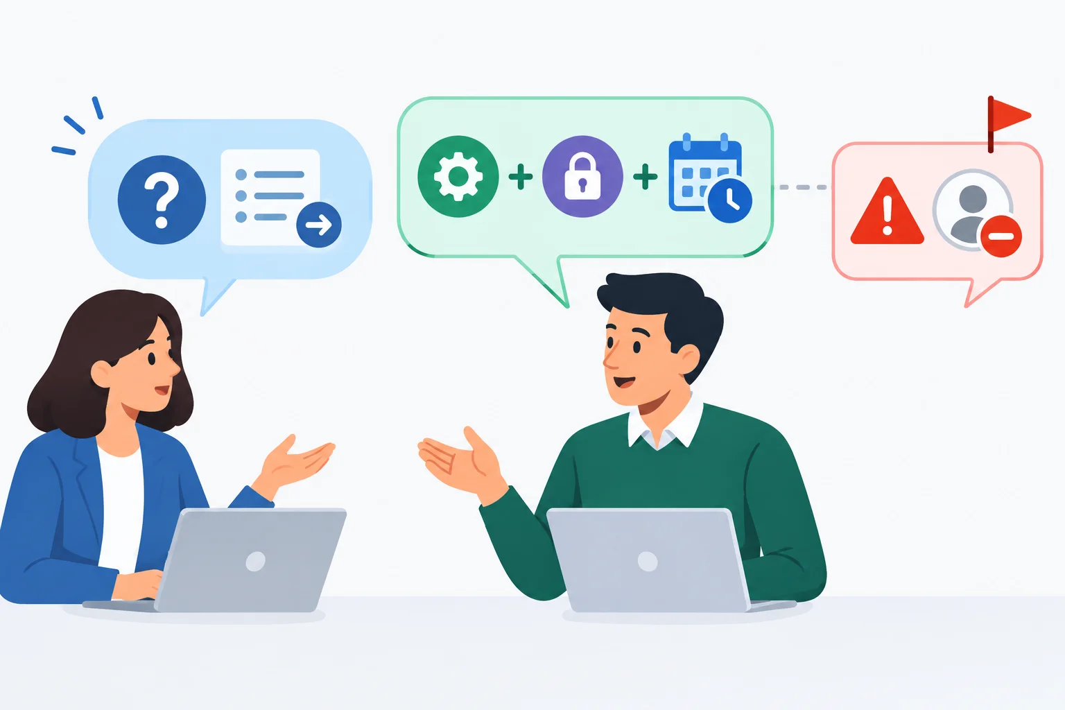 Diagrama mostrando uma pergunta sobre um próximo passo e uma resposta composta por ação, condição e prazo, com uma ressalva de acesso visível.