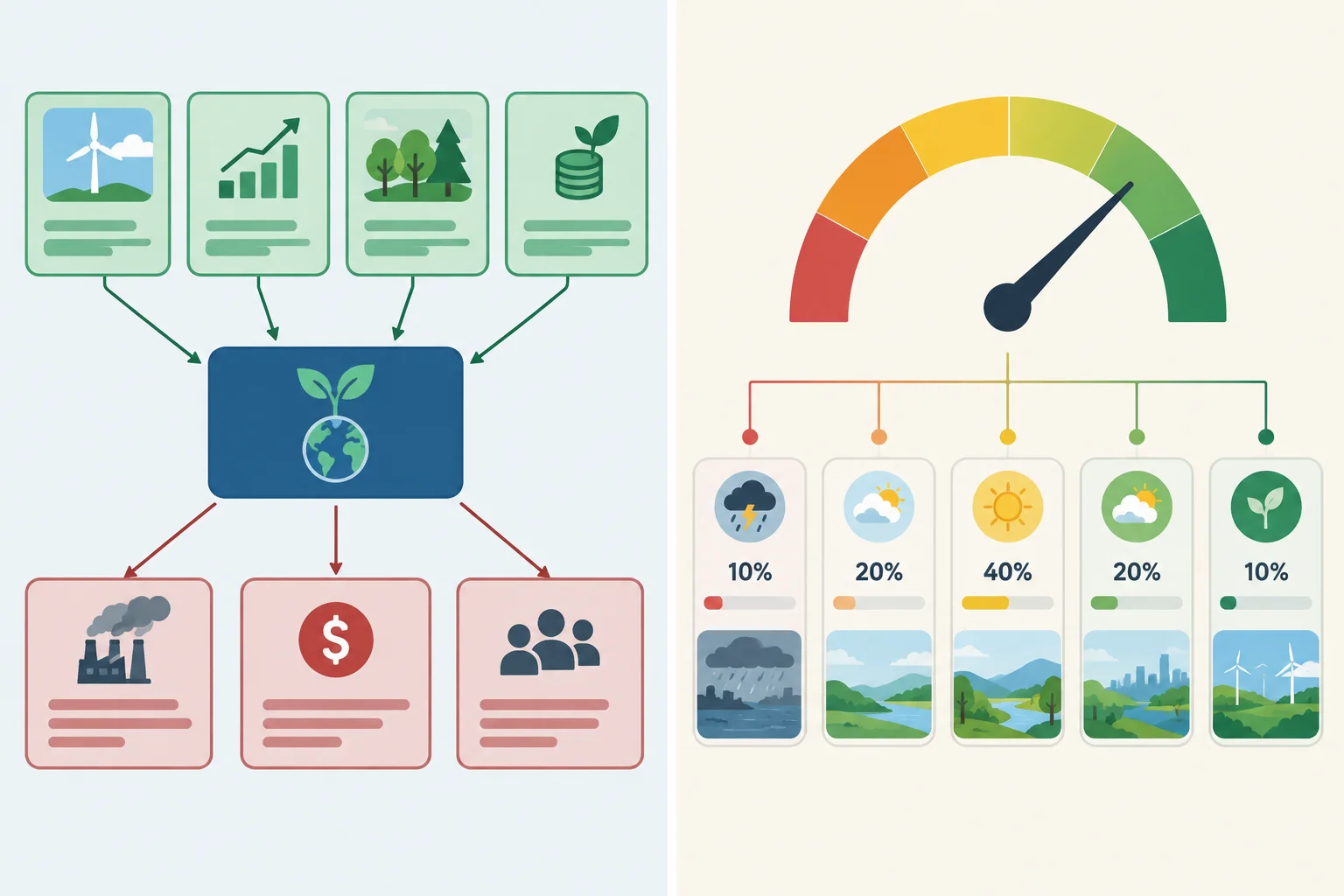Comparação visual entre uma tese apoiada por razões e uma estimativa de probabilidade.