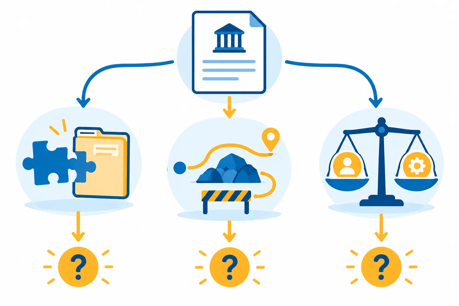 Diagrama com três caminhos de decisão: pertinência ao caso, possibilidade prática e adequação à situação; cada caminho termina em um critério não informado.