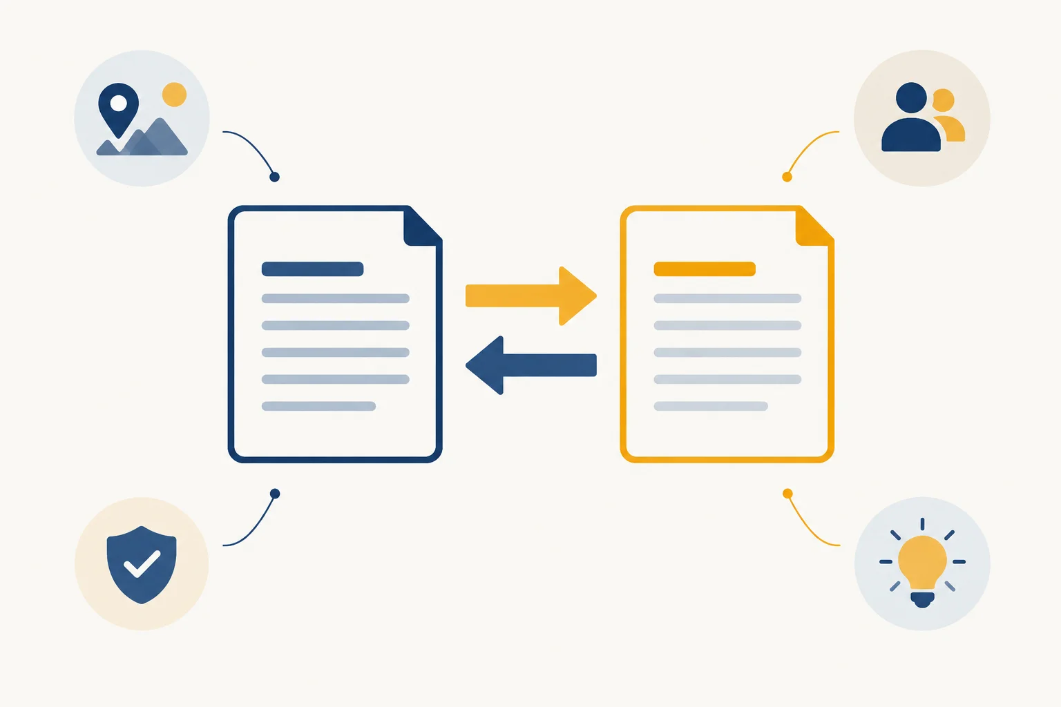 Diagrama com duas versões de um enunciado ligadas por setas nos dois sentidos, com verificações adicionais separadas para contexto, fonte, compromisso e pressupostos.