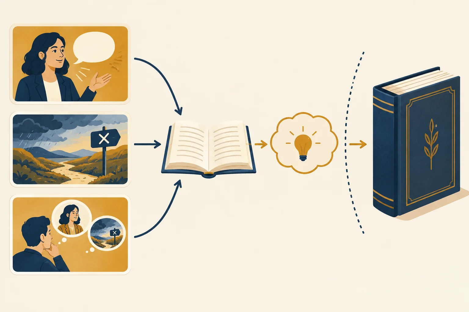 Esquema mostrando pistas de um excerto levando a uma interpretação limitada, sem alcançar afirmações sobre toda a obra ou sobre a intenção do autor.
