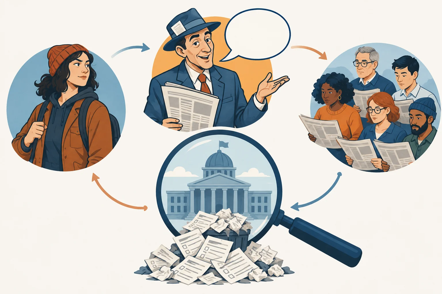 Diagrama separando voz que fala, personagem, público e alvo da crítica.