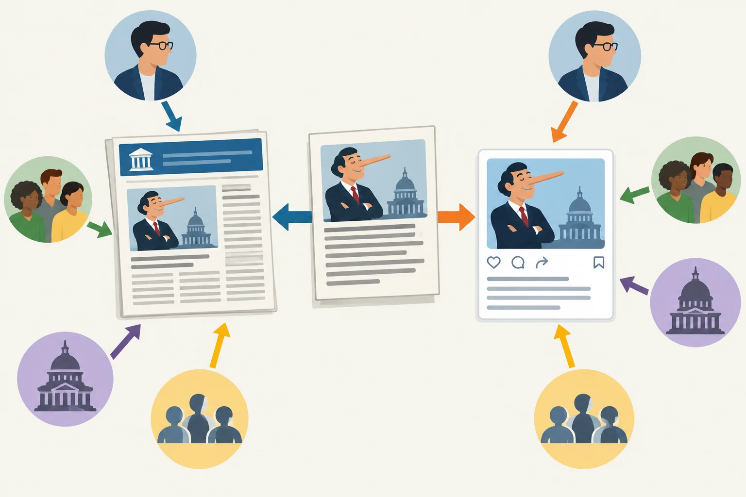 Diagrama mostra o mesmo excerto circulando com enquadramento editorial e como recorte isolado, diante de públicos diferentes.