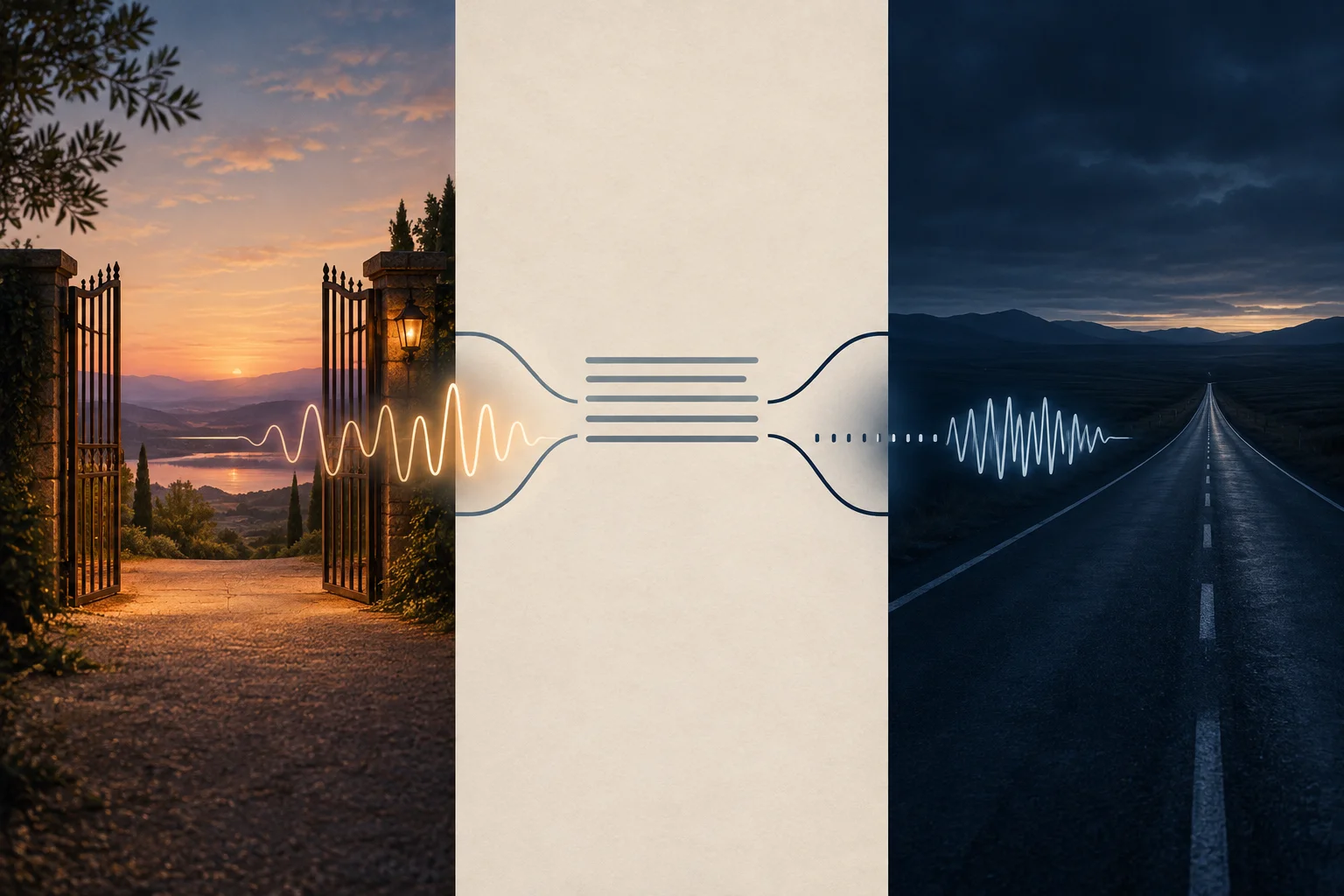 Diagrama em dois caminhos: o mesmo segmento leva a uma realização mais contínua e a outra com pausa e tensão.