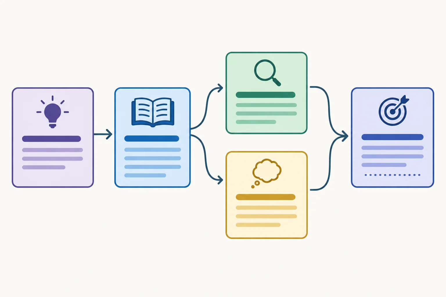 Diagrama de uma tese ligada a um detalhe textual, que também abre uma leitura alternativa antes de chegar a uma conclusão delimitada.