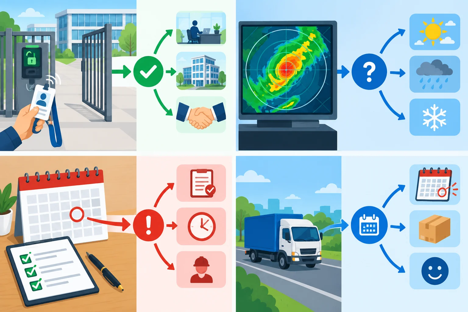 Diagrama com quatro contextos visuais: autorização, possibilidade, obrigação e expectativa.