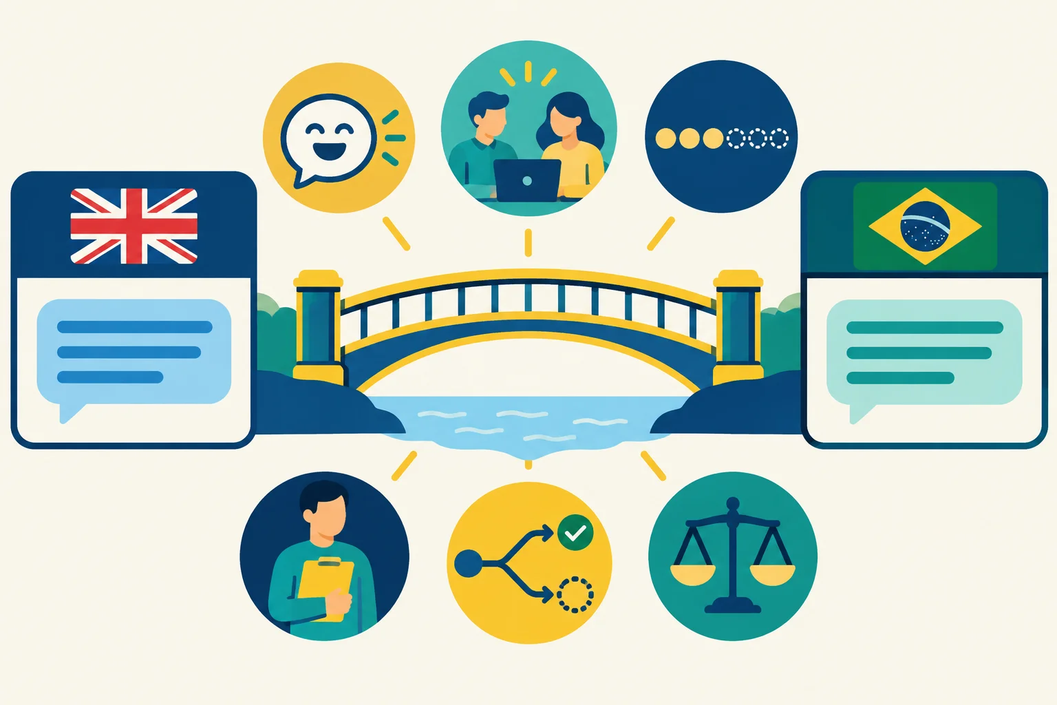 Diagrama com duas mensagens conectadas e seis dimensões de comparação: atitude, relação, certeza, responsabilidade, condição e força comunicativa.