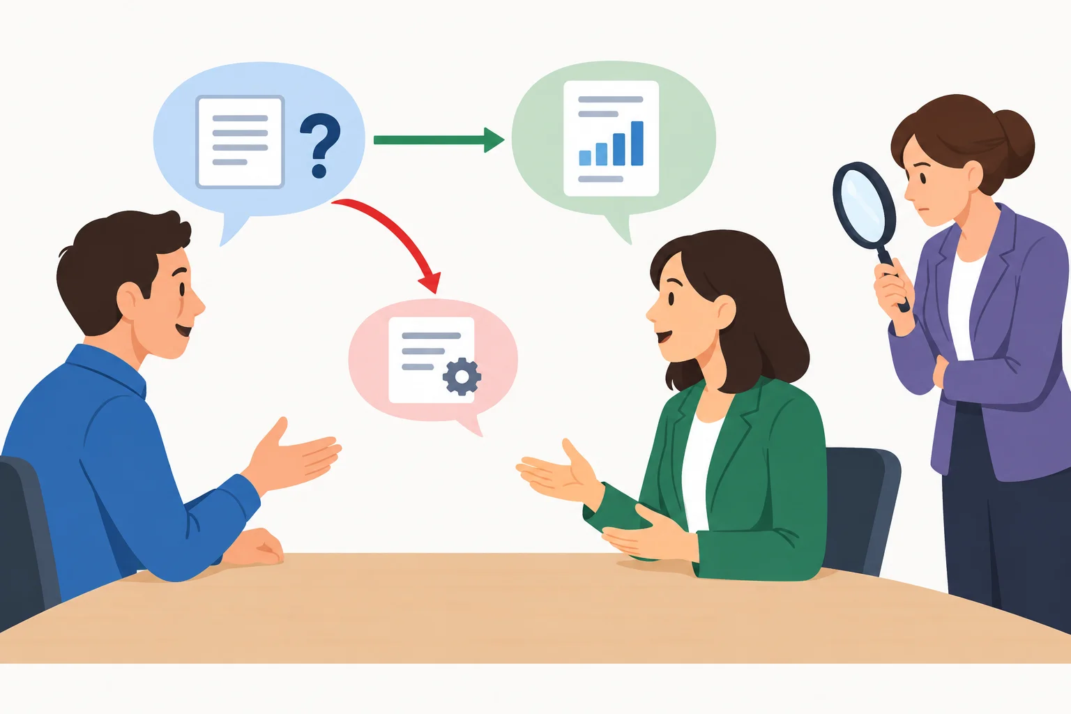 Diagrama de uma solicitação, uma resposta esperada e uma resposta recebida que segue outra direção.