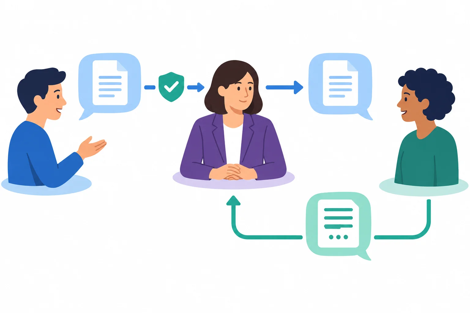 Diagrama mostra o destinatário devolvendo, com suas palavras, o sentido da mensagem mediada.