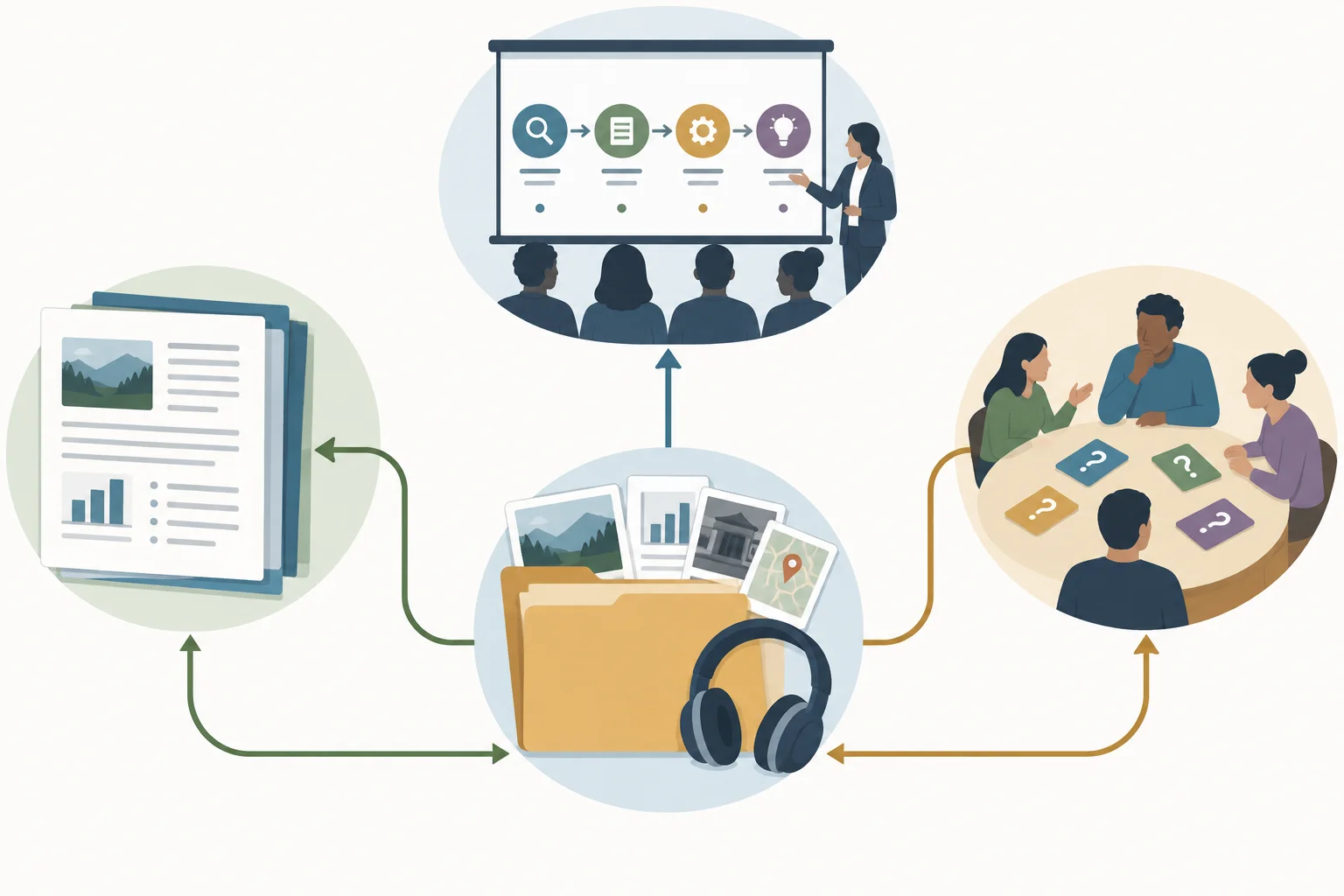Diagrama com uma base comum de investigação conectada a um dossiê escrito, uma apresentação oral e uma defesa com perguntas.