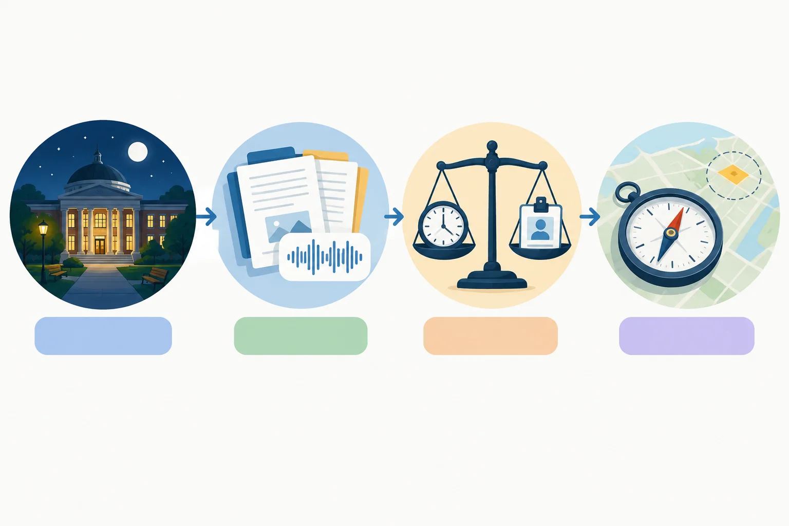 Diagrama com quatro etapas conectadas: problema delimitado, contribuições das fontes, tensão entre demanda e condições, e resposta limitada.