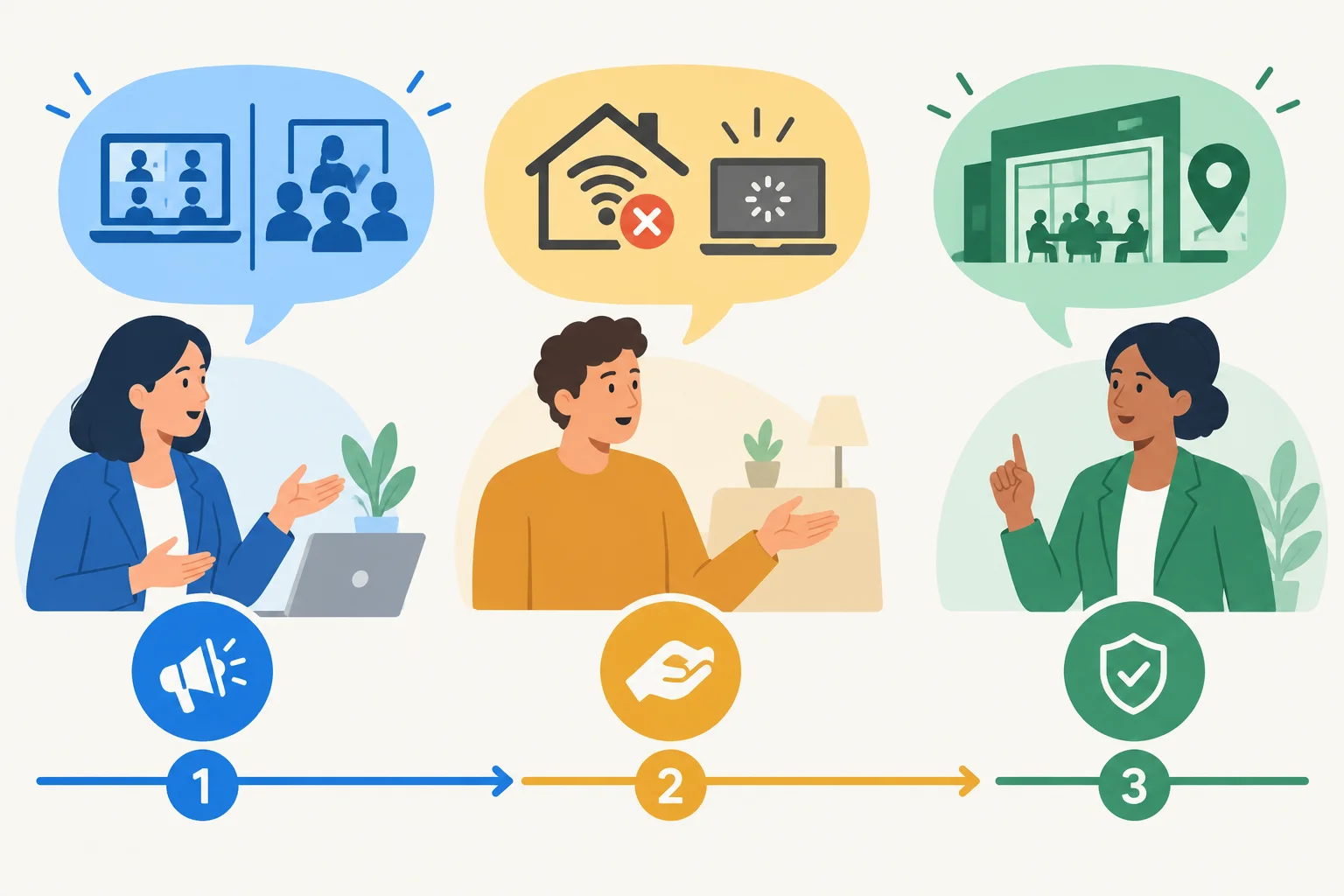Diagrama em linha do tempo mostra uma posição inicial, uma concessão sobre acesso à internet e uma condição que preserva acesso presencial.