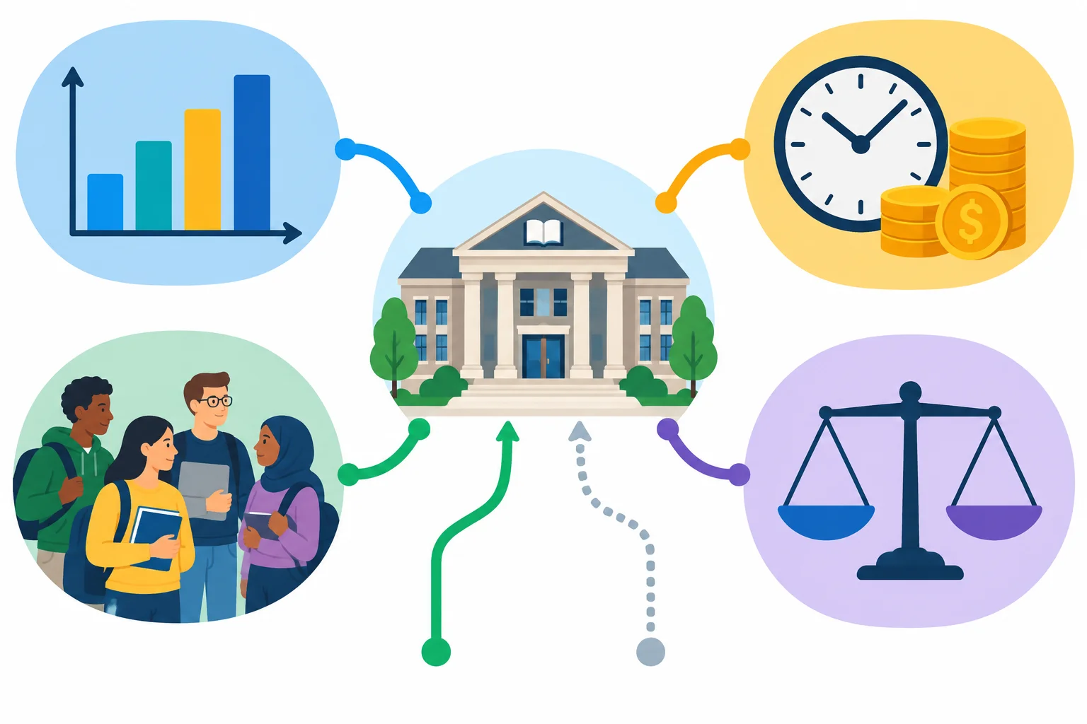 Diagrama de uma biblioteca ligada a dado, condição, público e critério, com caminhos visualmente distintos para mudança confirmada e hipótese.