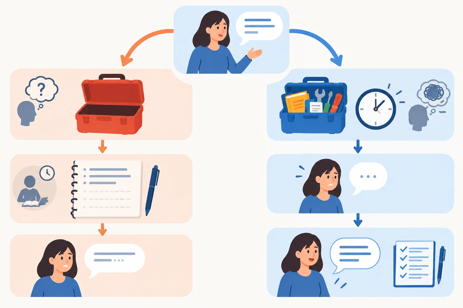 Diagrama contrastando uma lacuna persistente com a dificuldade de recuperar um recurso quando há pressão de tempo.
