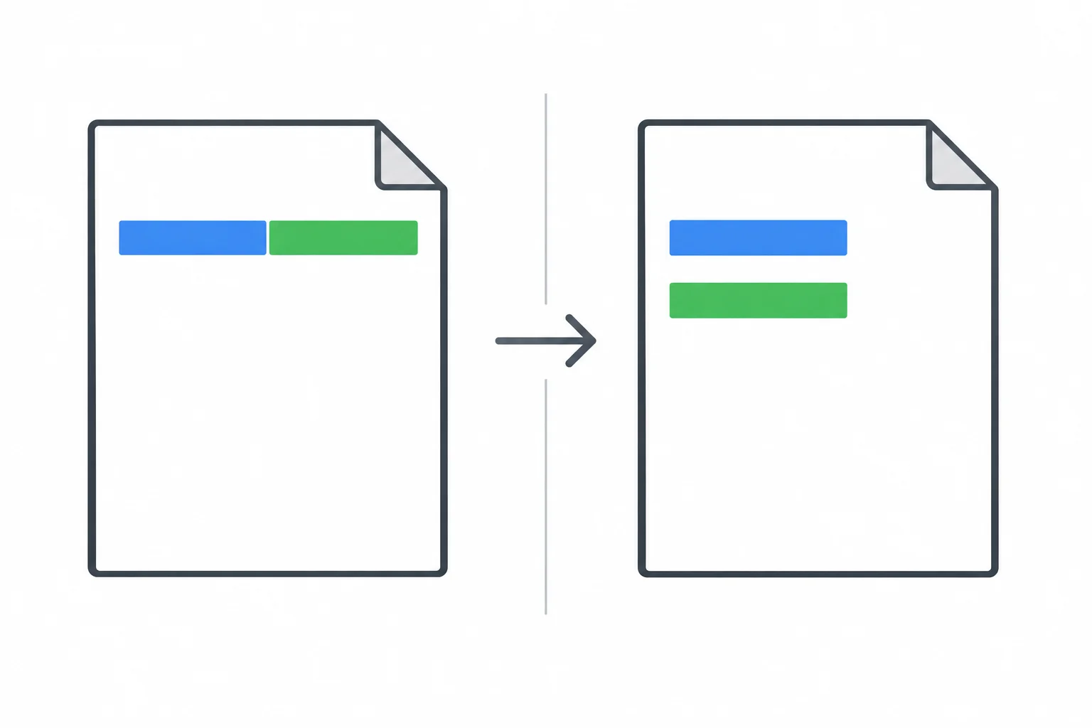 Diagrama comparando blocos gravados em sequência, primeiro unidos na mesma linha e depois separados por uma quebra de linha.