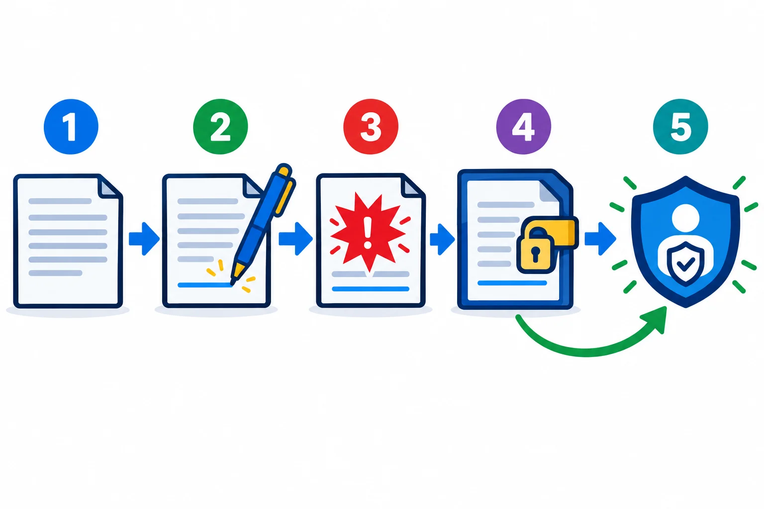 Diagrama em cinco etapas: arquivo aberto, texto gravado, exceção levantada, arquivo fechado e fluxo direcionado ao tratamento.